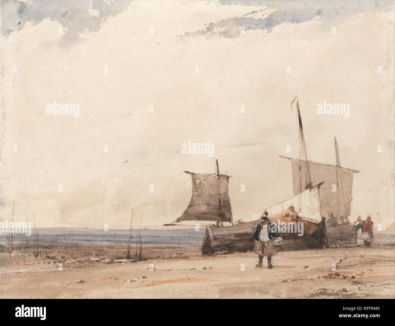 Beach Szene. Datum/Zeit: Ca. 1825. Malerei. Aquarell. Höhe: 137 mm (5.39 in); Breite: 181 mm (7.12 in). Autor: Richard Parkes Bonington. Stockfoto