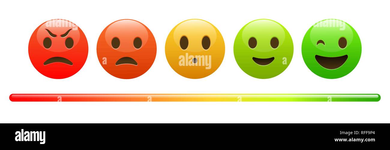 Stimmung meter, Maßstab, von Rot wütend das Gesicht glücklich Grün emoji Stock Vektor