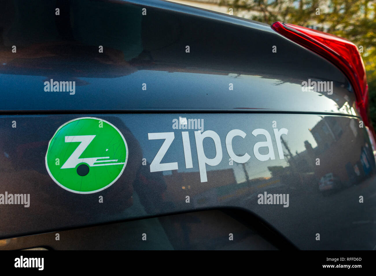 Zipcar Autovermietung und Teilen von Unternehmen am Tag Zeit Stockfoto