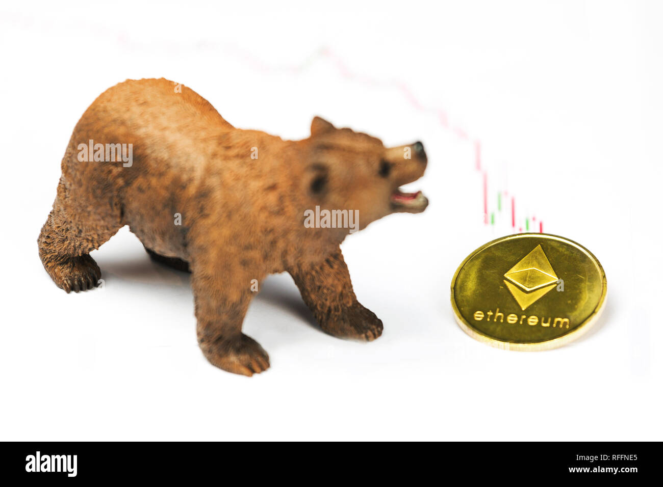 Cryptocurrency Astraleums preis Crash und Tropfen wie ein Bär trend Konzept auf weißem Hintergrund Stockfoto