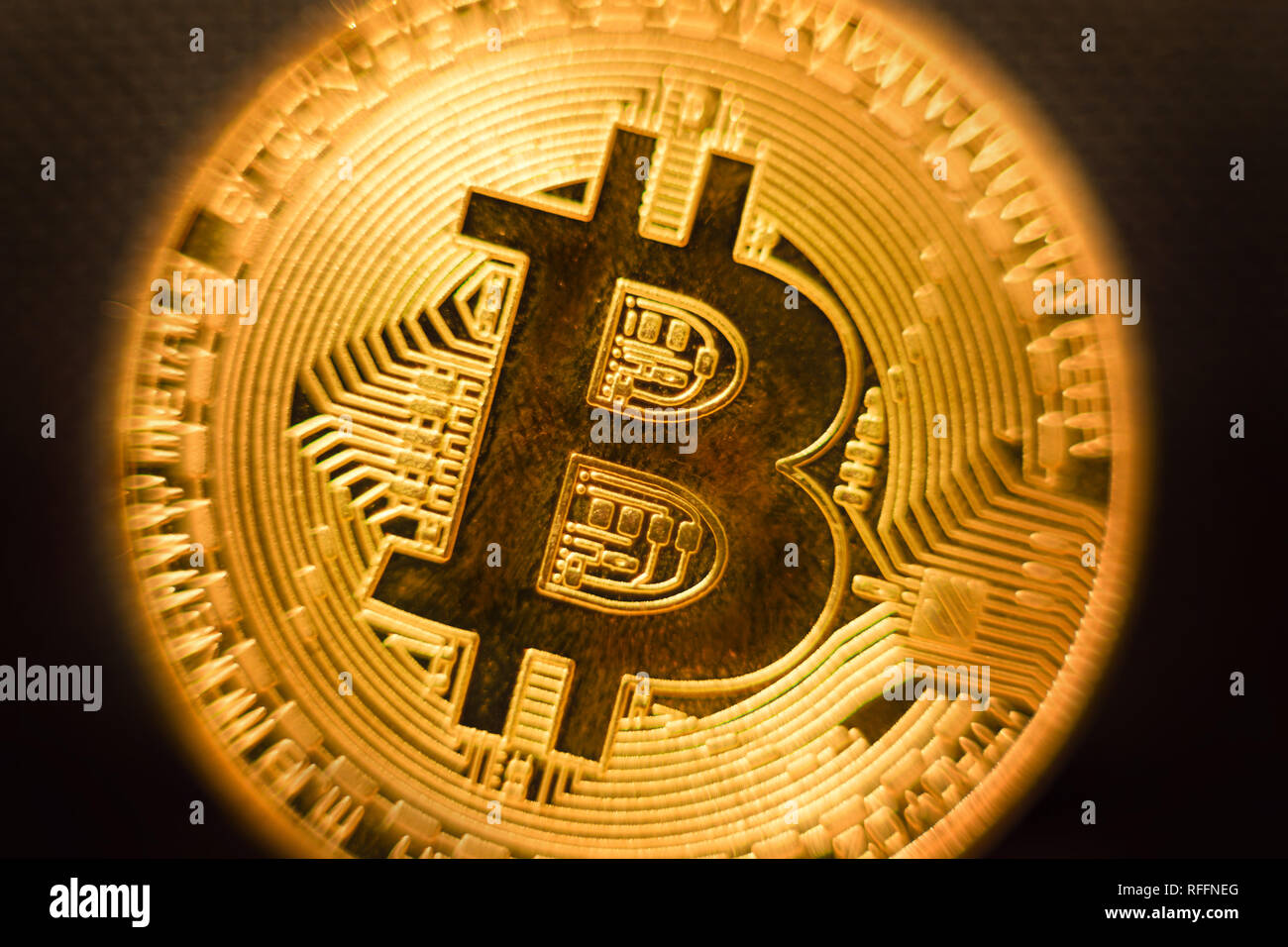 Bitcoin Goldmünze close-up Stockfoto