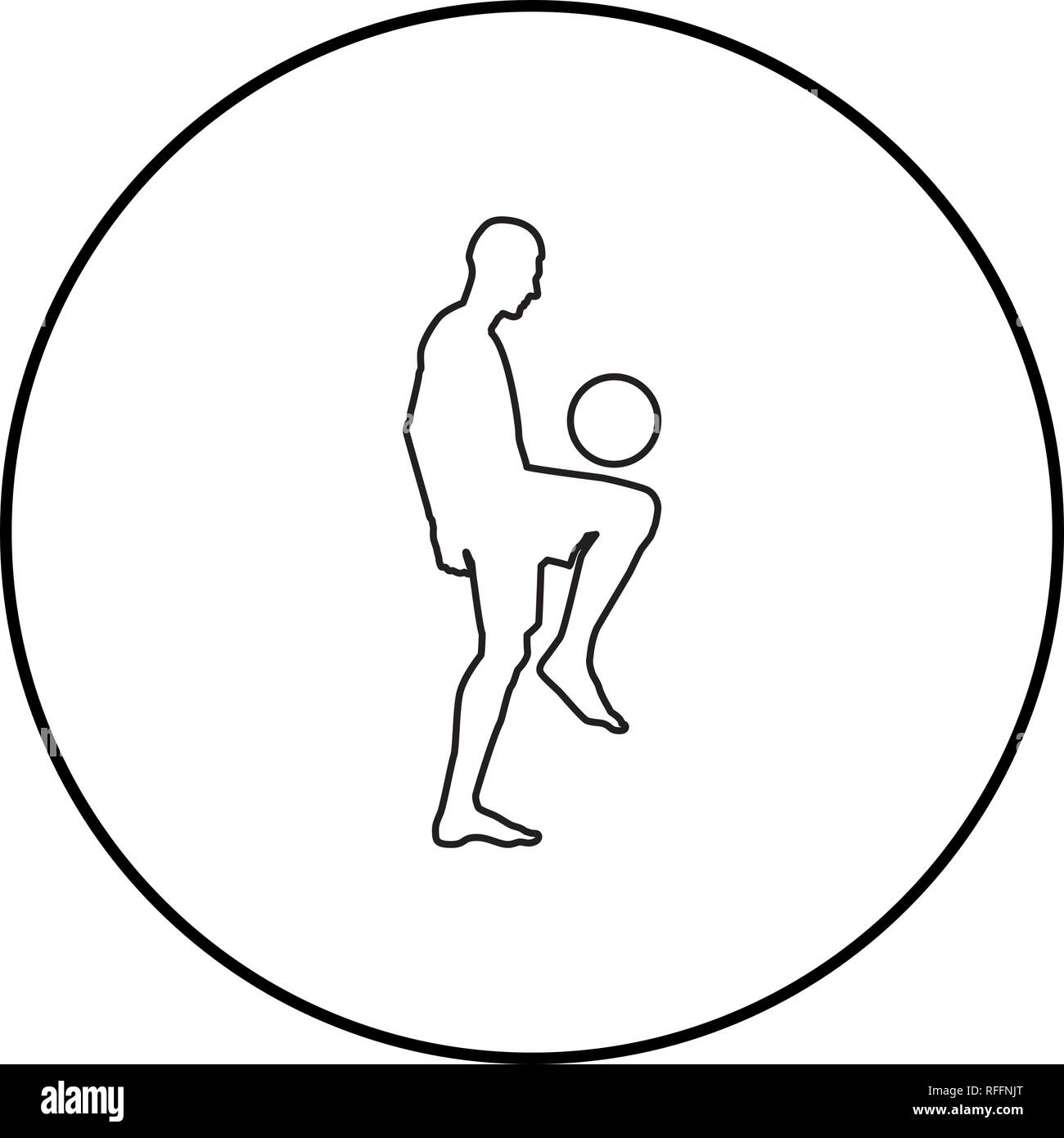Fußball-Spieler jonglieren Kugel mit seinem Knie oder stopft den Ball auf seinem Fuß silhouette Symbol schwarz Farbe Umrisse Vektor I Stil einfach Ima Stock Vektor
