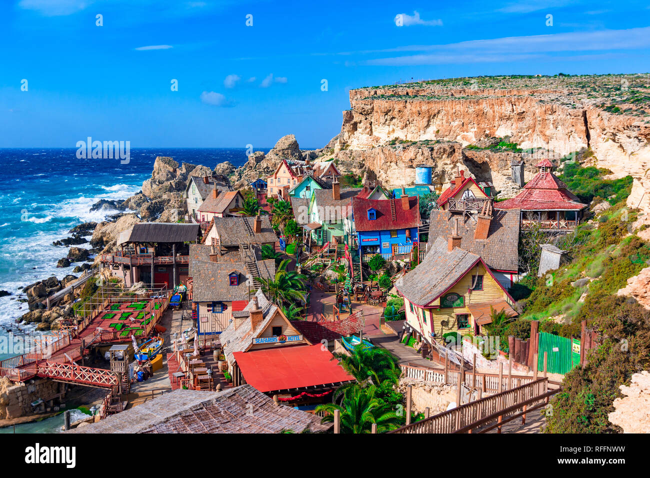 Mellieha, Malta: Popeye Village, architektonisches Detail Stockfoto