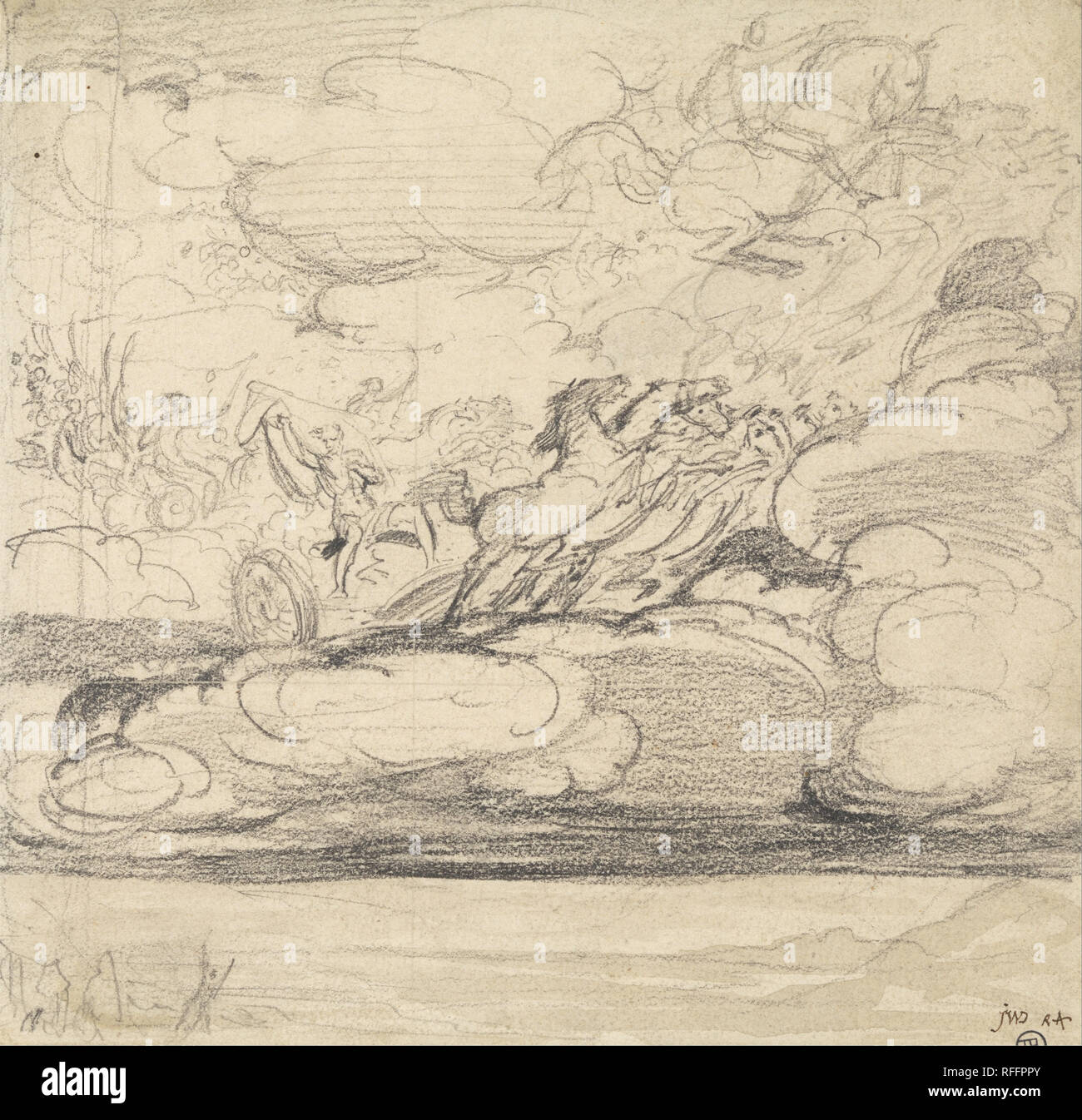 Elia Casting aus seinem Mantel. Zeichnung. Graphit und grau Waschen auf Medium, mäßig strukturiertem, Creme webte Papier. Höhe: 210 mm (8.26 in); Breite: 219 mm (8.62 in). Autor: James Ward. Stockfoto
