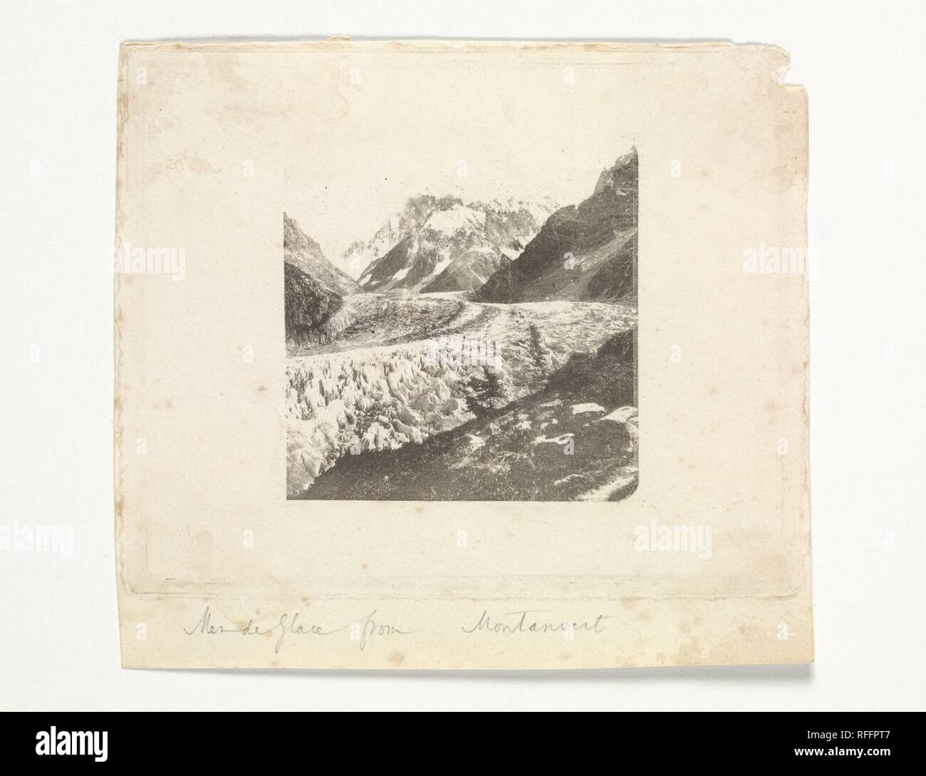 Mer de Glace von Montanvert. Künstler: William Henry Fox Talbot (Briten, Dorset 1800-1877 Lacock). Abmessungen: 6,9 x 6,7 cm. (2 3/4 x 2 5/8 in.). Datum: 1852. Museum: Metropolitan Museum of Art, New York, USA. Stockfoto