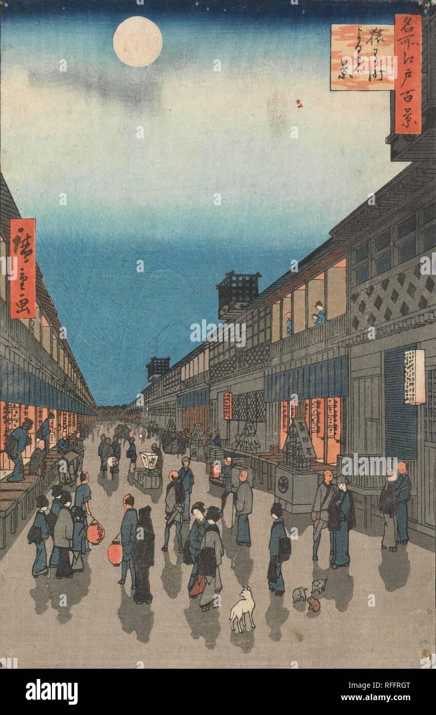 Ansicht des Saruwaka Straße bei Nacht, aus der Serie 100 einen Blick auf die berühmten Orte in Edo. Datum: 9. Monat 1856. Abmessungen: 34 cm x 22 cm. Museum: Van Gogh Museum, Amsterdam. Thema: Utagawa Hiroshige,. Stockfoto