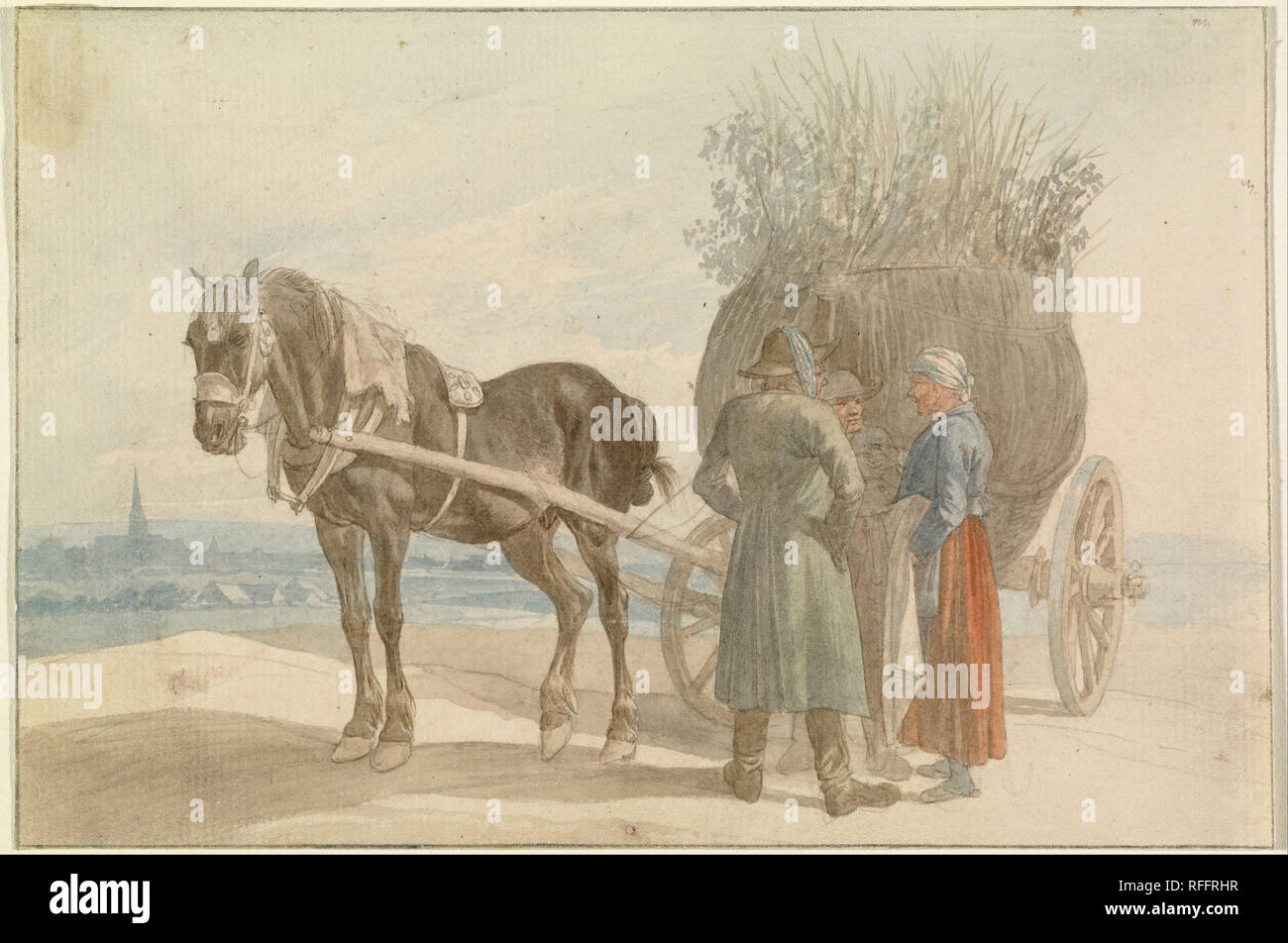 Österreichische Bauern mit Pferd und Wagen mit Wien in der Ferne. Datum/Zeitraum: 1816 - 1818. Zeichnung. Aquarell über Graphit. Höhe: 135 mm (5.31 in); Breite: 201 mm (7.91 in). Autor: Johann Adam KLEIN. Stockfoto