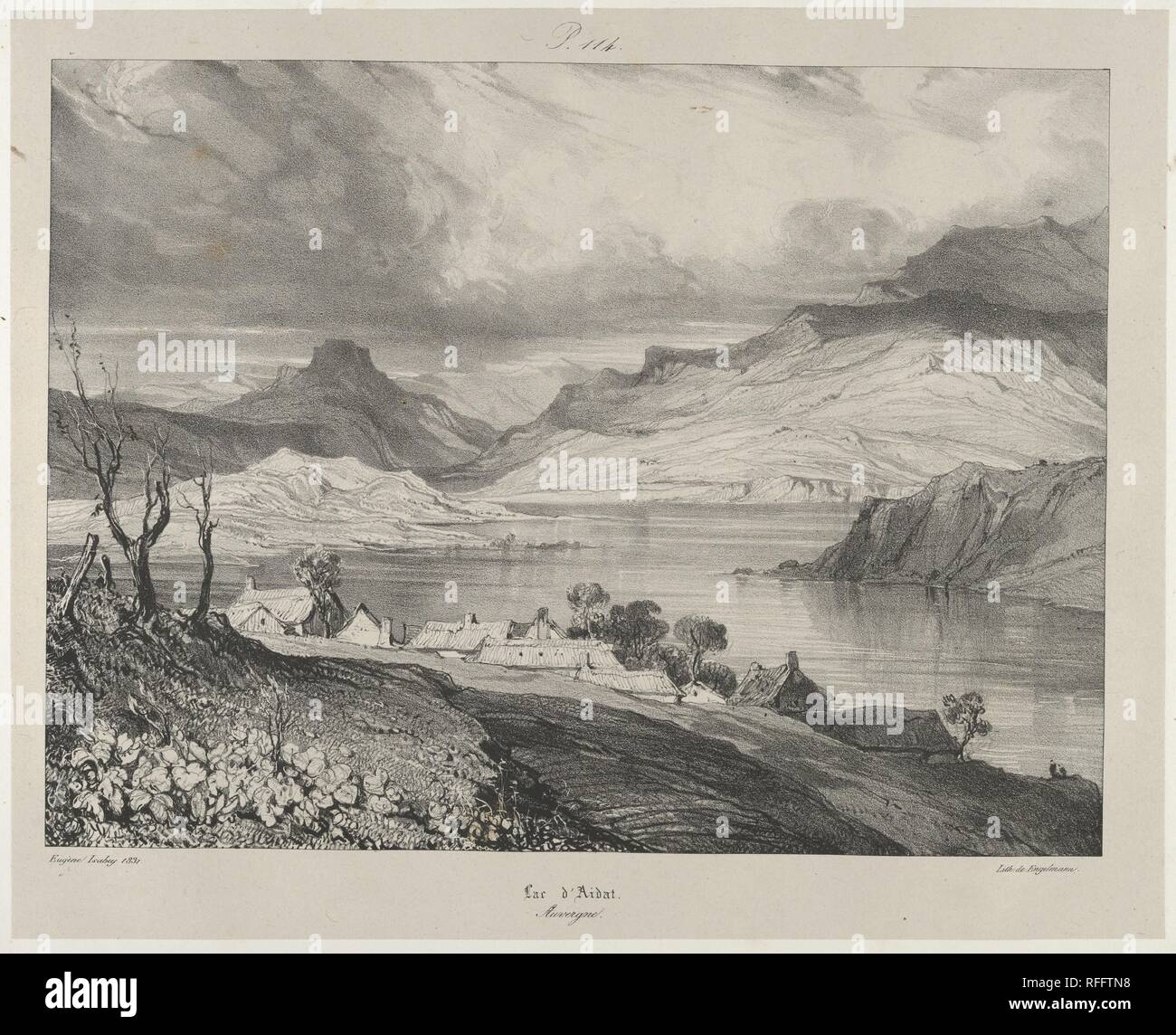 Aidat See. Artist: Eugène Isabey (Französisch, Paris 1803-1886 Lagny). Maße: Blatt: 14 3/16 x 21 3/16 in. (36 × 53,8 cm) Bild: 9 5/8 x 12 3/16 in. (24,5 × 31 cm). Drucker: Godefroy Engelmann (Deutsch (Frankreich geboren), Mulhouse Mulhouse 1788-1839). Serie/Portfolio: Voyages Pittoresques et Romantiques dans L'Ancienne Frankreich. Datum: 1831. Dies ist aus der Reihe der Drucke Eugène Isabey gemacht für die "Auvergne" Kapitel des Buches "Voyages pittoresques et romantiques dans l'ancienne France". Museum: Metropolitan Museum of Art, New York, USA. Stockfoto