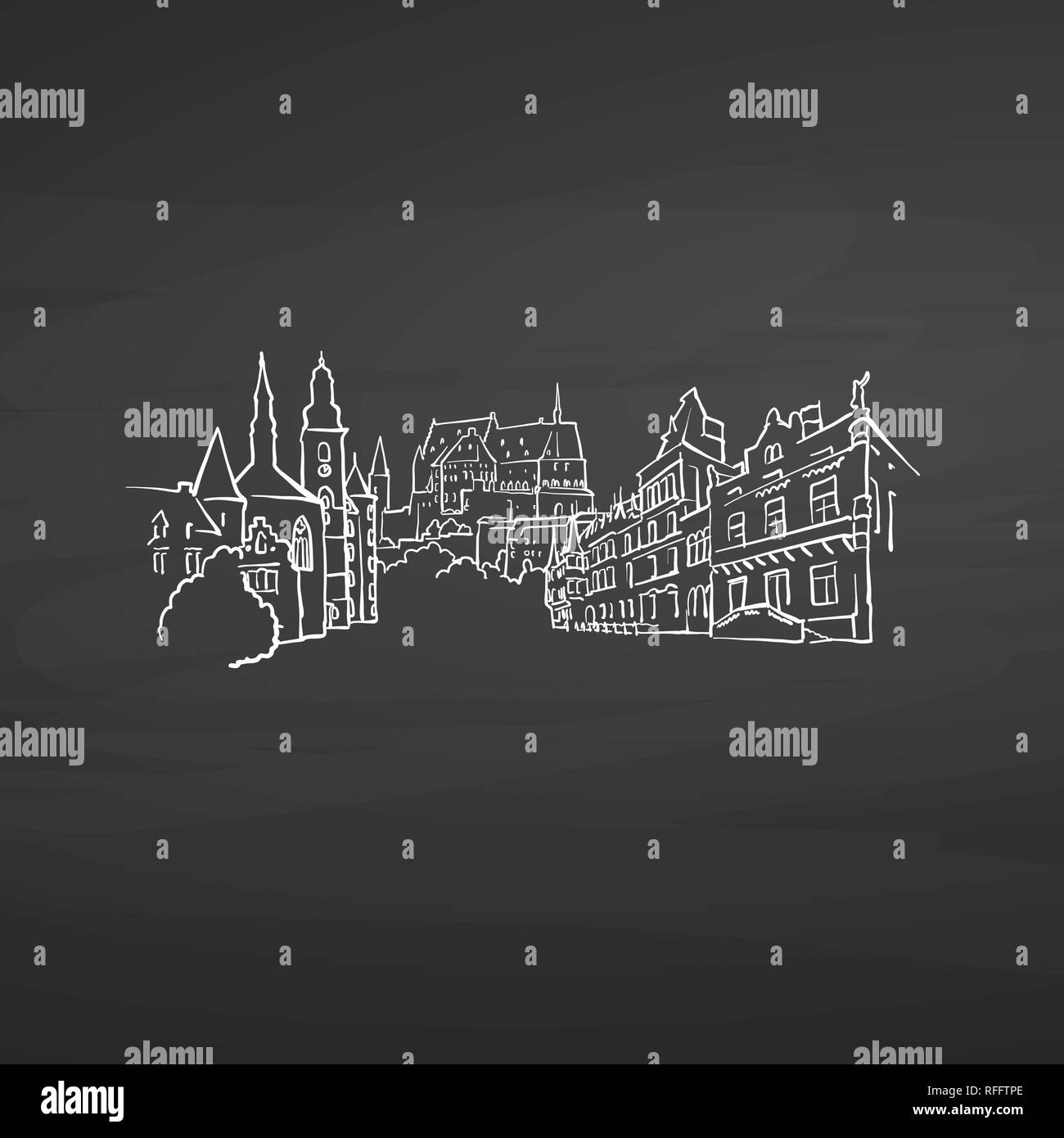 Luxemburg Luxemburg Zeichen auf der Tafel. Digitale Kreide gezeichnet Vektor Skizze auf der Tafel. Europäische Hauptstädte Reiseziele. Stock Vektor