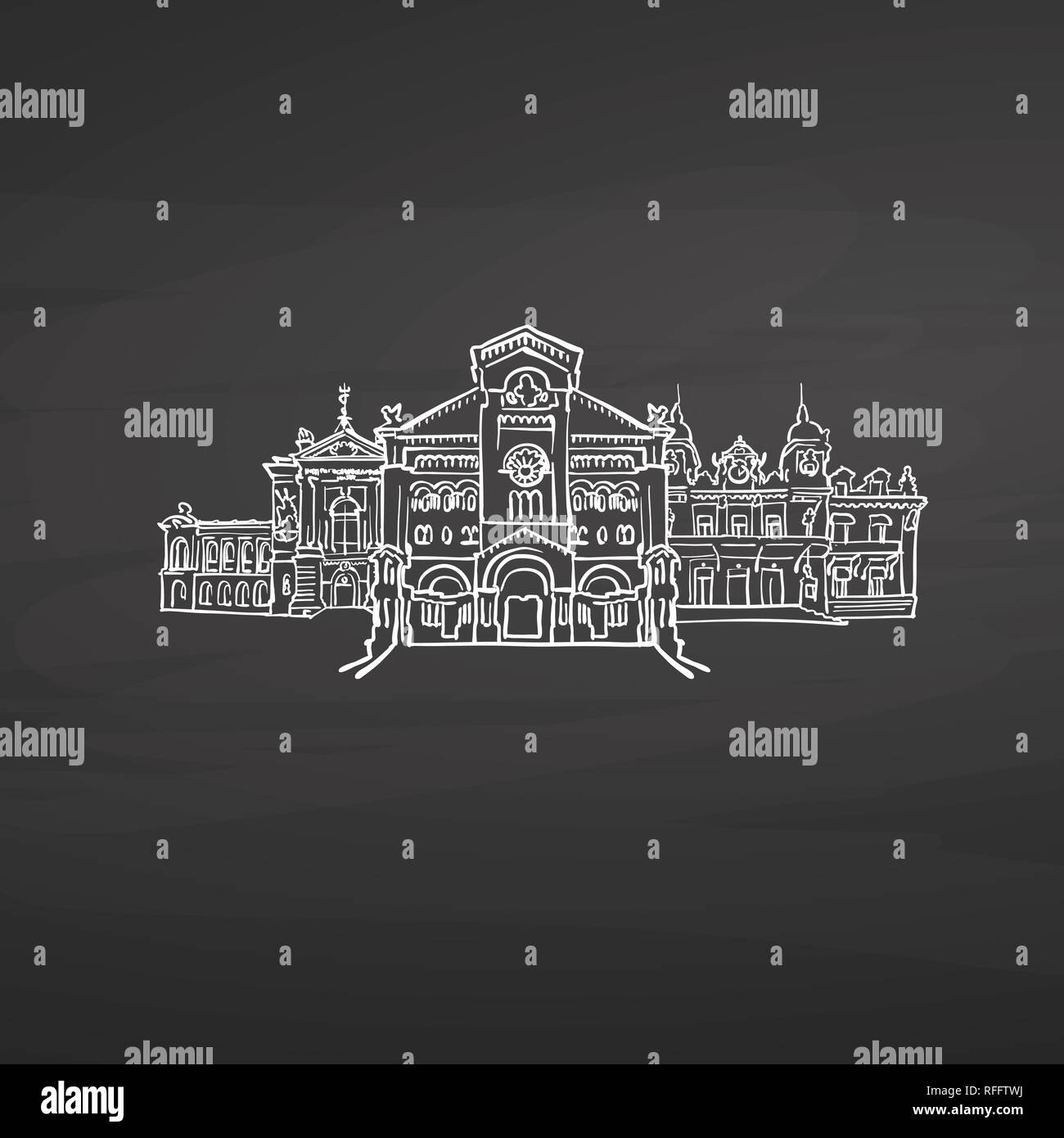 Monaco Monaco Zeichen auf der Tafel. Digitale Kreide gezeichnet Vektor Skizze auf der Tafel. Europäische Hauptstädte Reiseziele. Stock Vektor