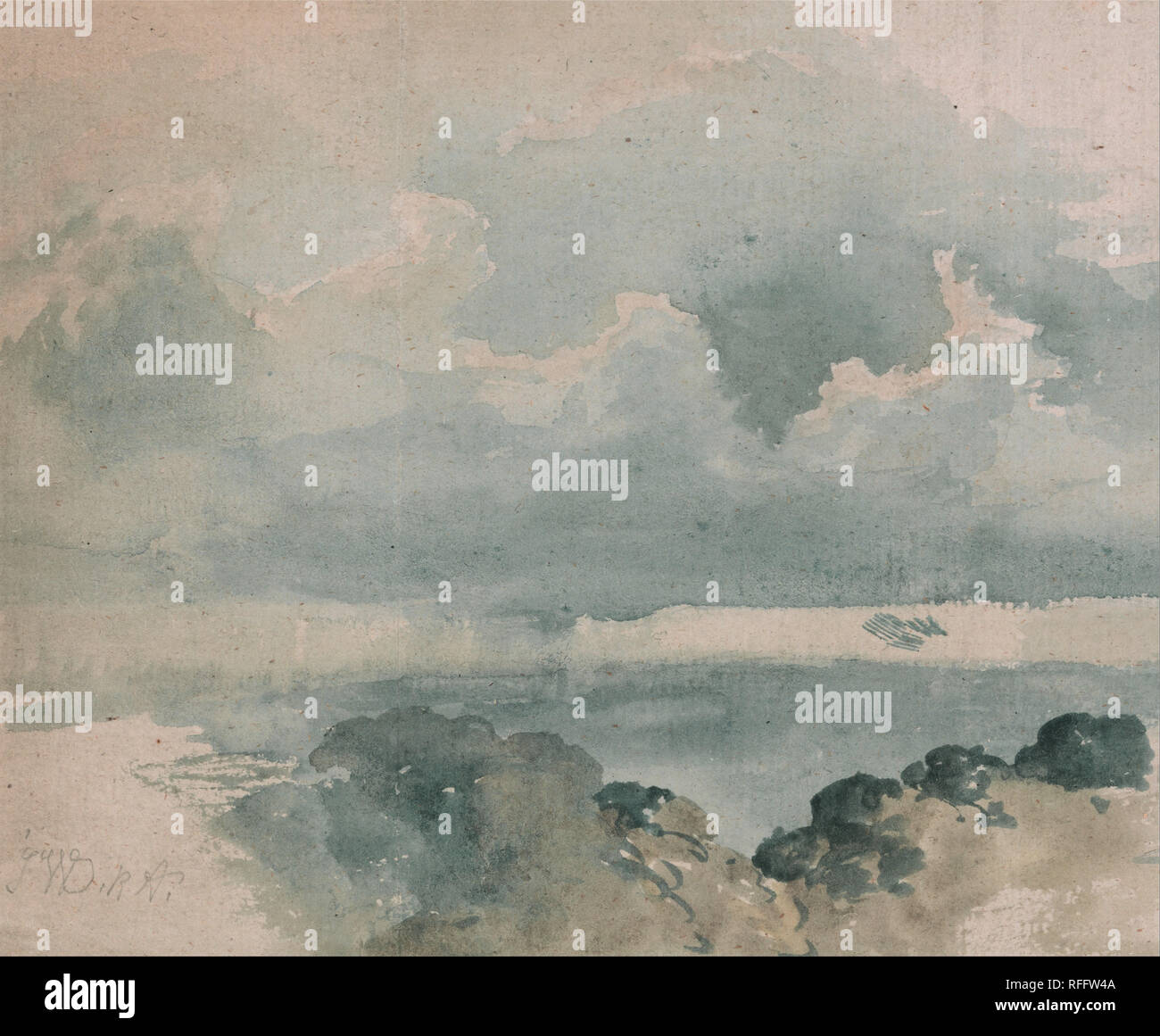 Sky-Studie. Zeichnung. Aquarell auf Medium, leicht strukturierte, creme Bütten. Höhe: 184 mm (7.24 in); Breite: 571.50 mm (22,50 in). Autor: James Ward. Stockfoto