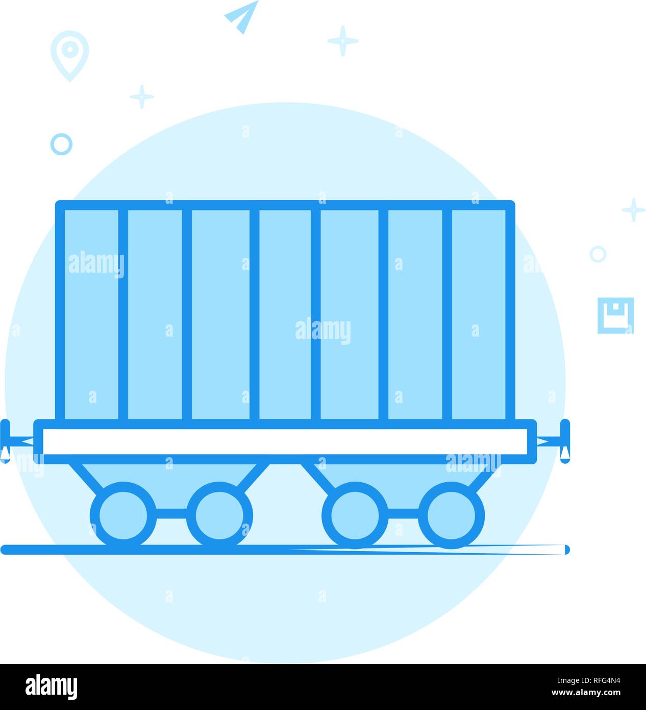 Wagen, Container Flachbild Vektor Icon. Gut Auto, Schienengüterverkehr Symbol, Piktogramm, Sign. Licht Flat Style. Blue Monochrome Design. Editierbare Schlaganfall. Stock Vektor