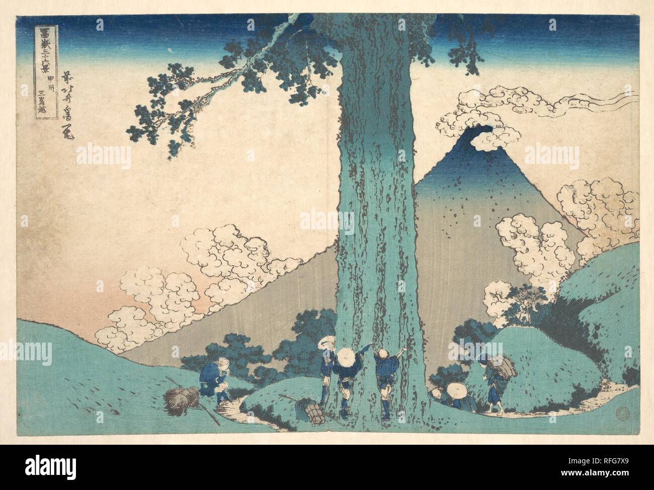 Mishima Pass in Kai Provinz (Koshu Mishima goe), aus der Serie 36 Ansichten des Berges Fuji (Fugaku sanjurokkei). Künstler: Katsushika Hokusai (Japanisch, Tokyo (EDO) 1760-1849 Tokyo (EDO)). Kultur: Japan. Abmessungen: 9 3/5 x 14 3/8 in. (24,4 x 36,5 cm). Datum: Ca. 1830-32. Museum: Metropolitan Museum of Art, New York, USA. Stockfoto