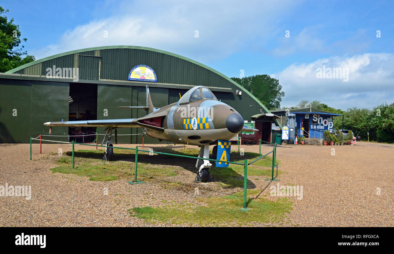 Hawker Hunter FGA.9 Norfolk und Suffolk Aviation Museum, Flixton, Suffolk, Großbritannien Stockfoto