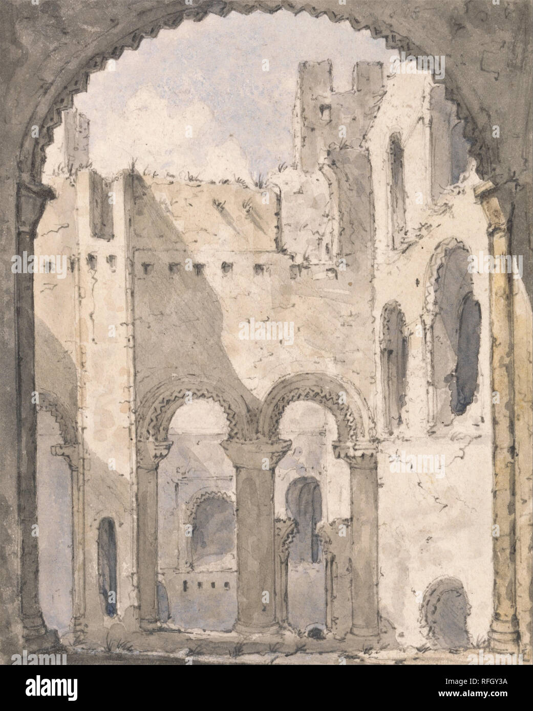Rochester Castle. Zeichnung. Aquarell und Graphit auf mäßig dick, mäßig strukturiertem, Creme webte Papier. Höhe: 149 mm (5,86 in); Breite: 117 mm (4.60 in). Autor: unbekannter Künstler. Stockfoto