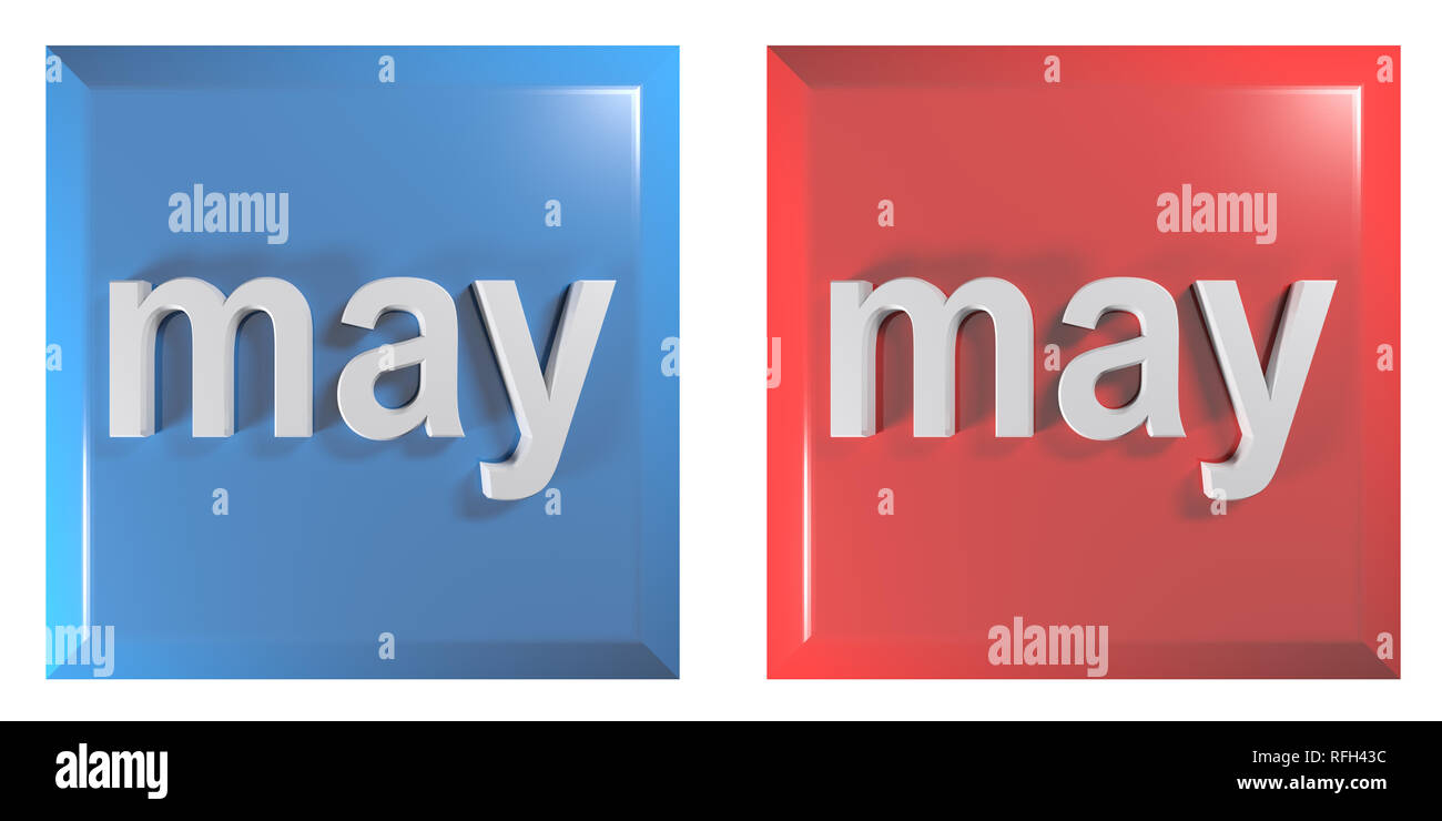 Blau und Rot Paar quadratische Tasten MAI - 3D Rendering illustration Stockfoto
