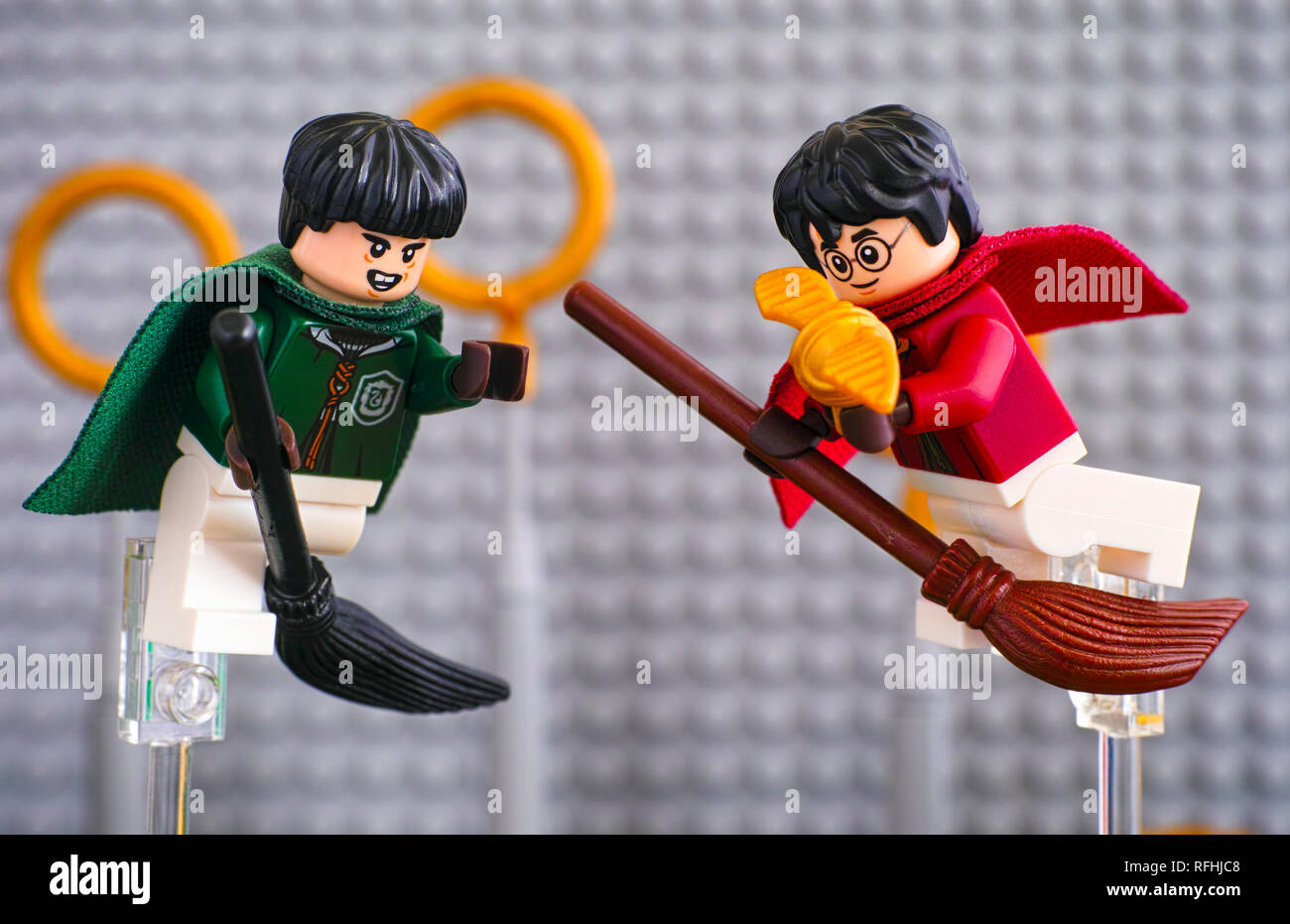 Tambow, Russische Föderation Januar 20, 2019 Quidditch Spiel Lego Harry Potter spielen. Marcus