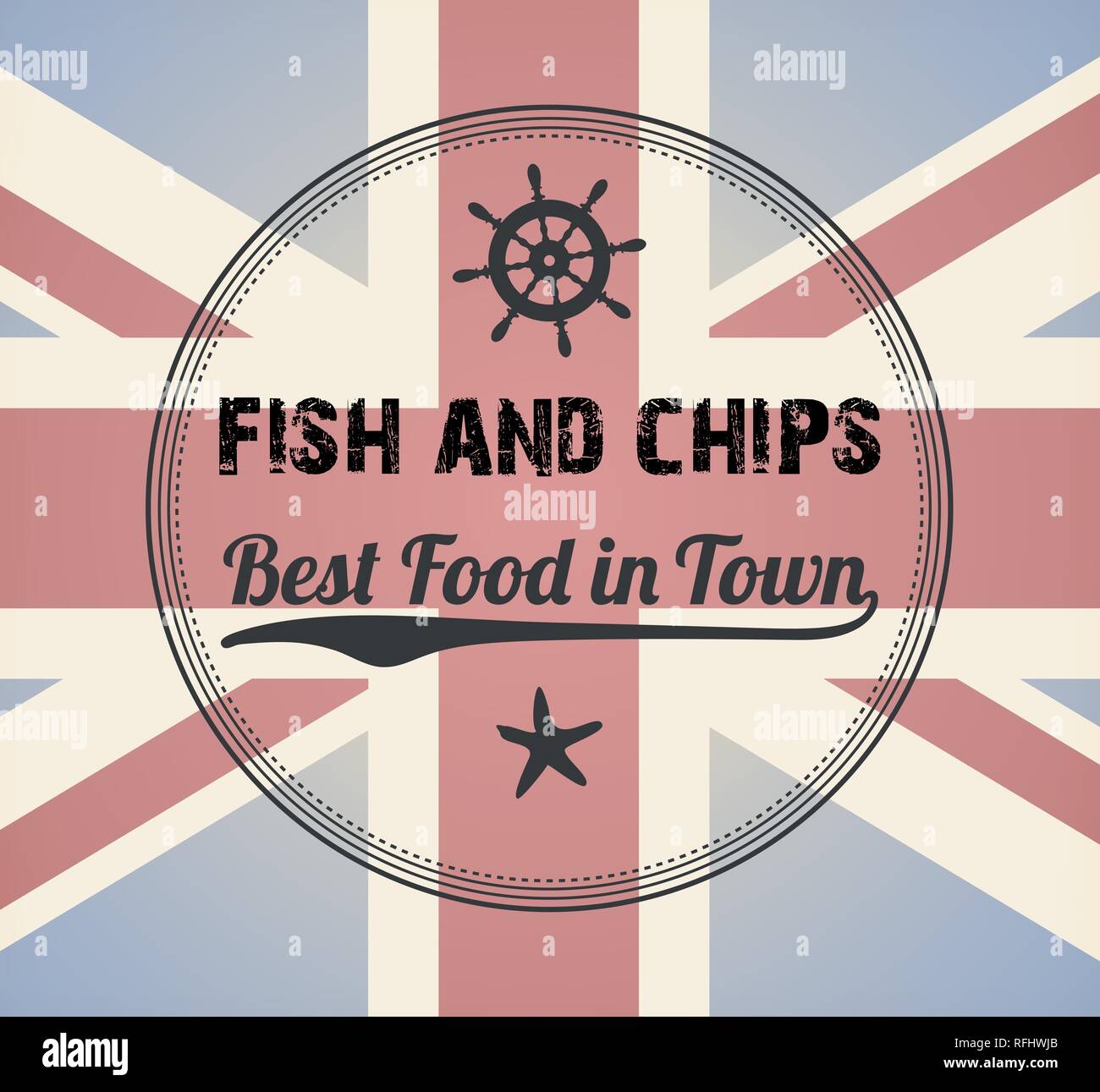 Fisch und Chips Vintage Menü Design Stempel Stock Vektor