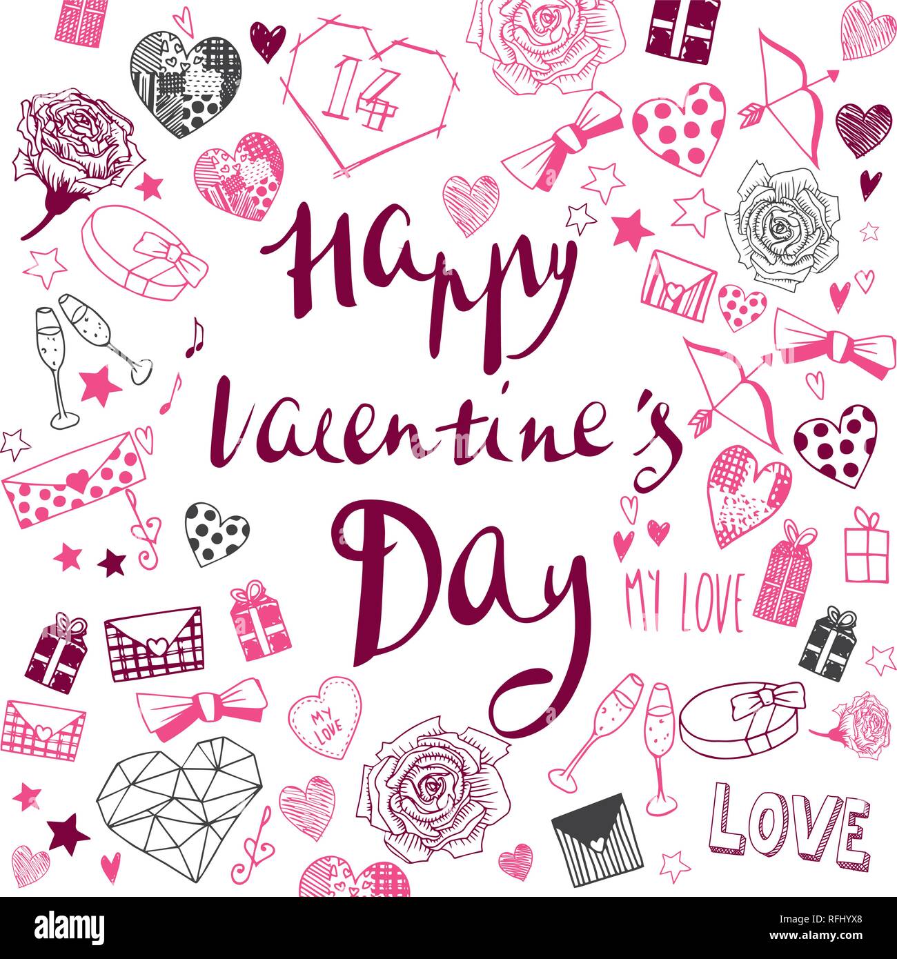 Valentines Day doodles Illustrationen voller Vektor banner Stock Vektor