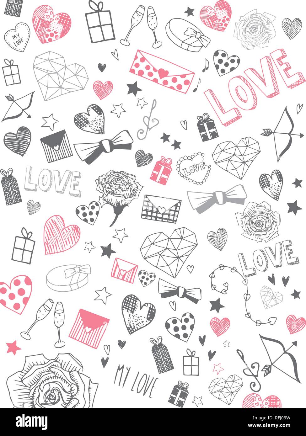Valentines Day doodles Illustrationen voller Vektor banner Stock Vektor