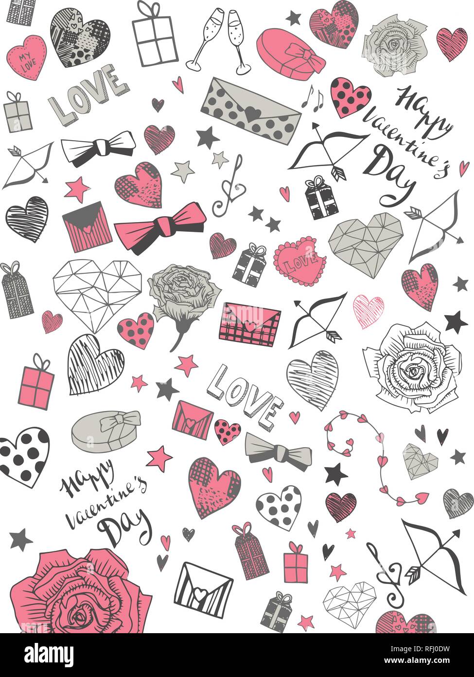 Valentines Day doodles Illustrationen voller Vektor banner Stock Vektor