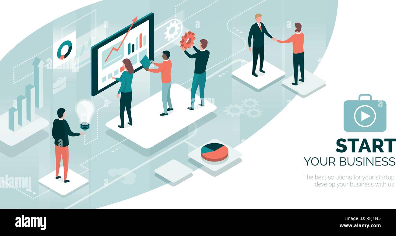 Team von Geschäftsleuten zusammen arbeiten, Finanzen und Marketing Konzept Stock Vektor