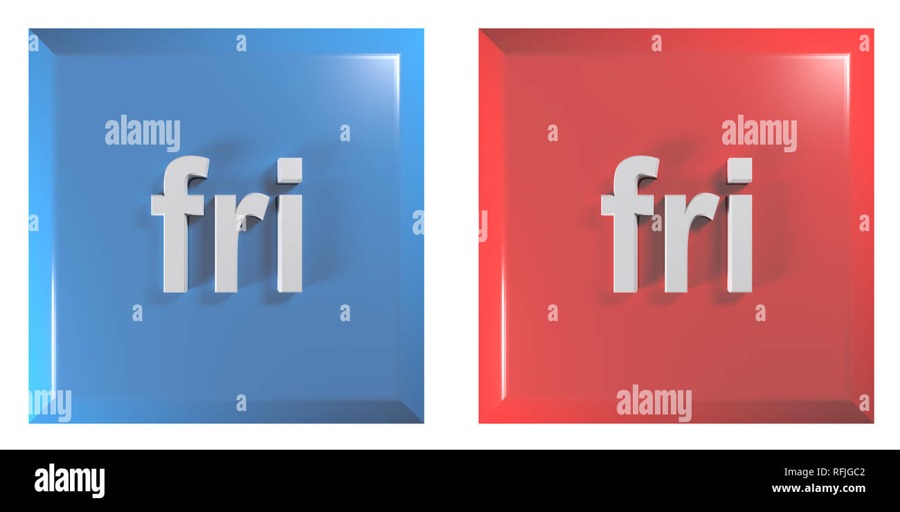 Blau und Rot Paar quadratische Tasten FREITAG - 3D Rendering illustration Stockfoto