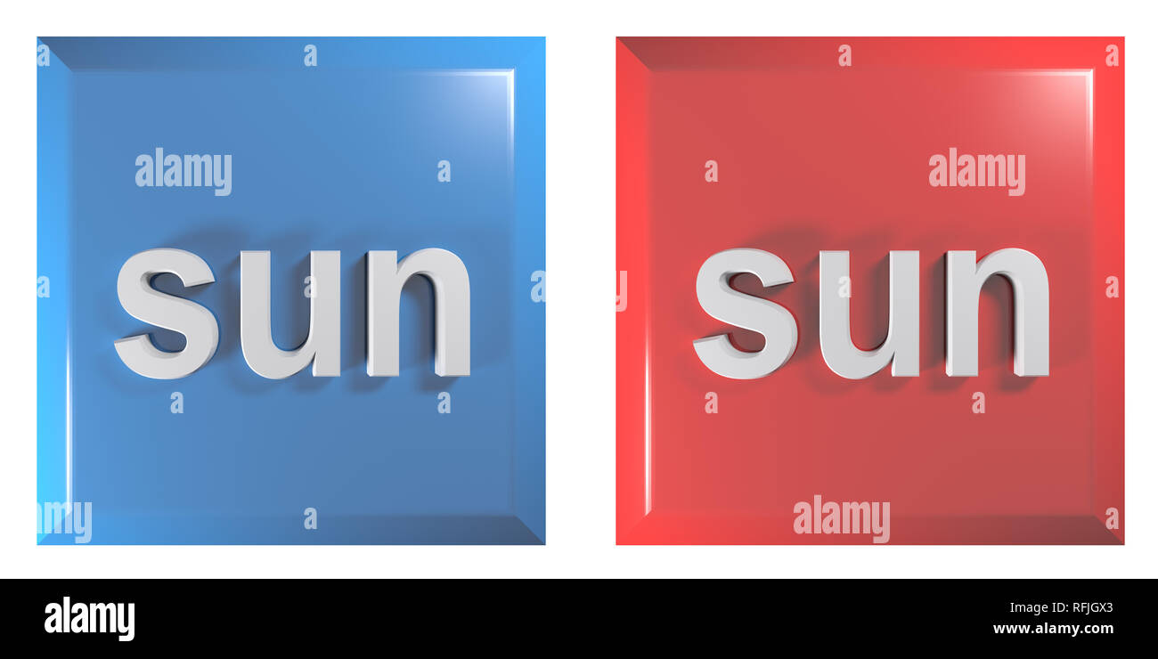 Blau und Rot Paar quadratische Tasten SONNTAG - 3D Rendering illustration Stockfoto