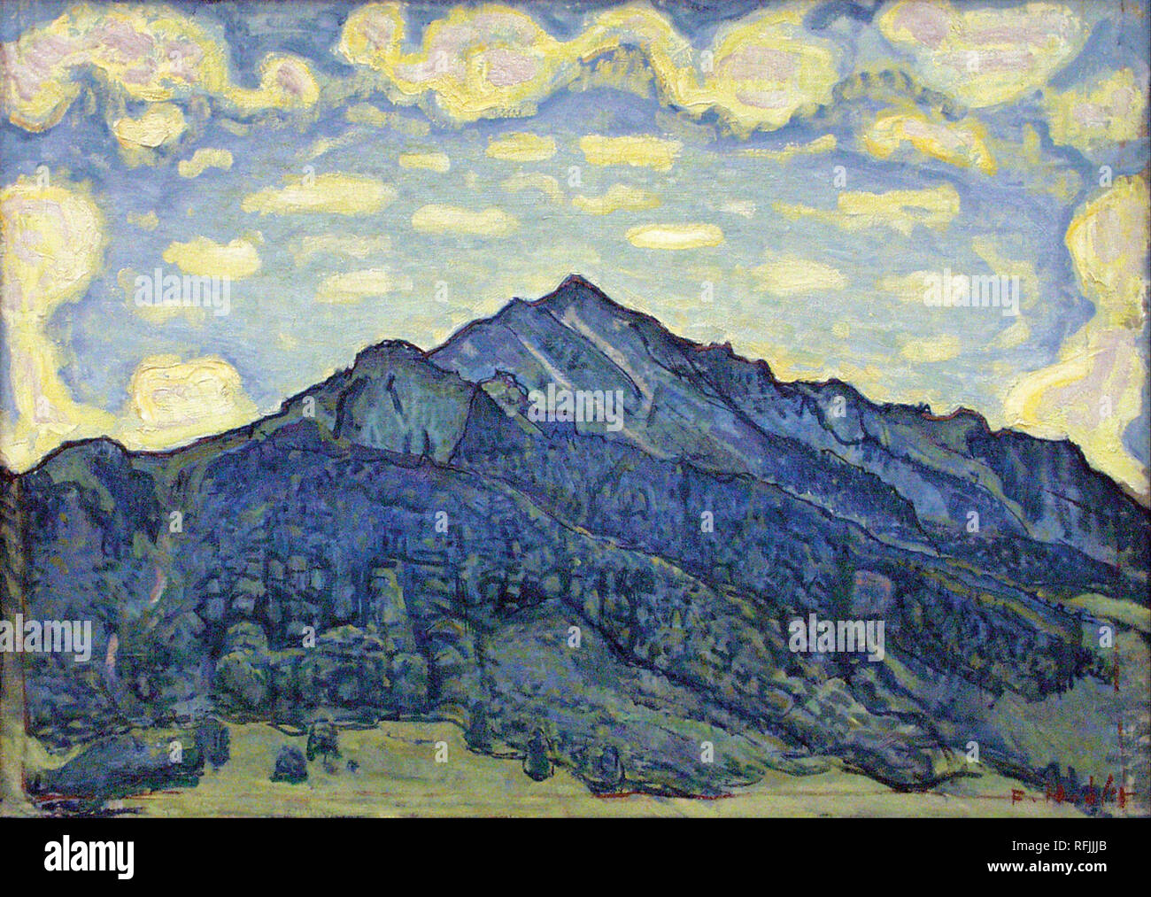 Landschaft der Schweizer Alpen. Malerei. Öl auf Leinwand. Höhe: 52,5 cm (20,6 in); Breite: 72,5 cm (28,5 in). Autor: Ferdinand Hodler. Stockfoto