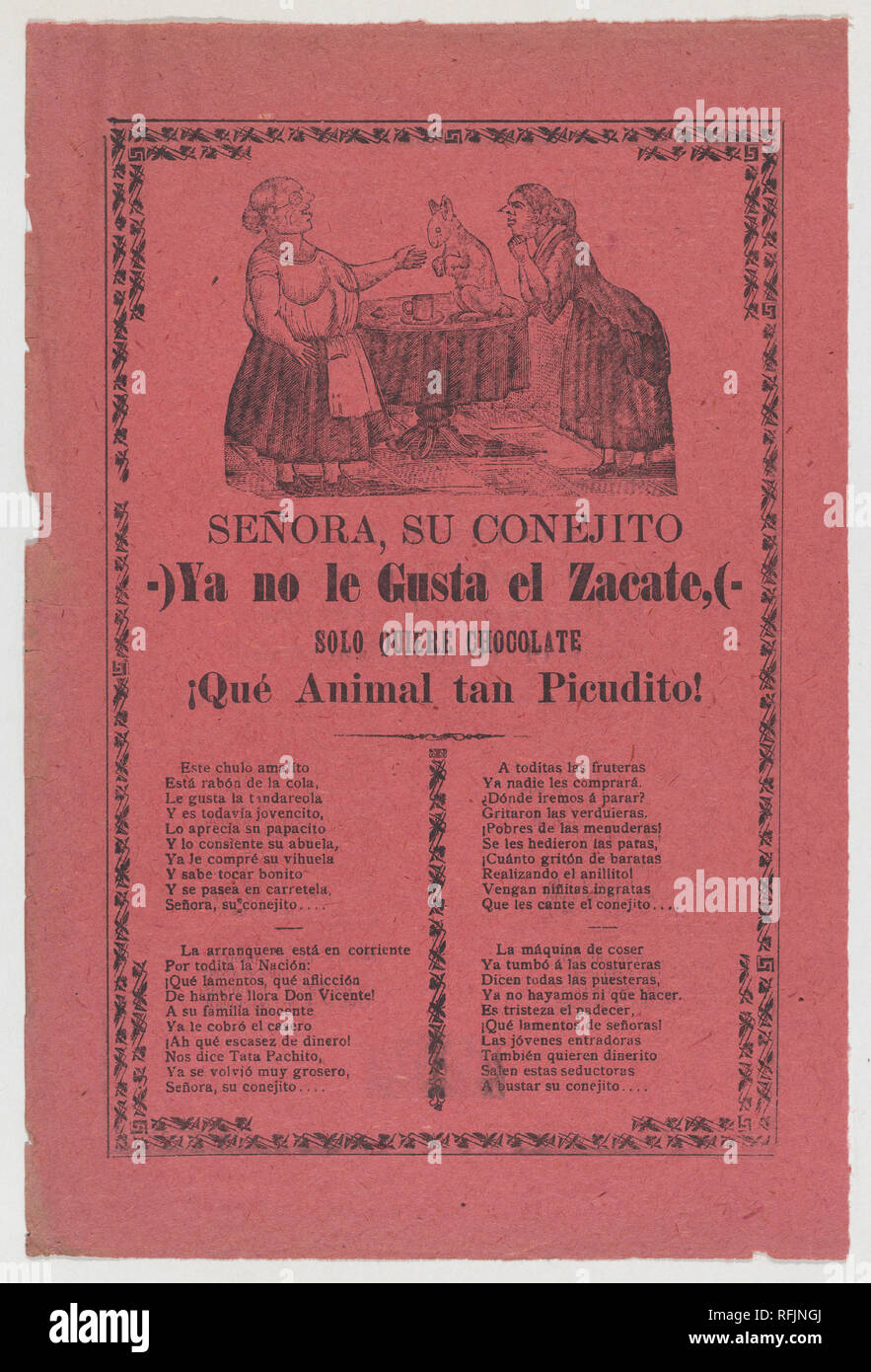 Prospekt über die Kaninchen, das nicht wie Heu, aber nur Schokolade, eine Corrida im unteren Abschnitt. Artist: José Guadalupe Posada (Mexikanisch, 1851-1913). Maße: Blatt: 12 in. × 7 15/16 in. (30,5 × 20,2 cm). Herausgeber: Antonio Vanegas Arroyo (1850-1917, Mexikanisch). Datum: 1903. Museum: Metropolitan Museum of Art, New York, USA. Stockfoto