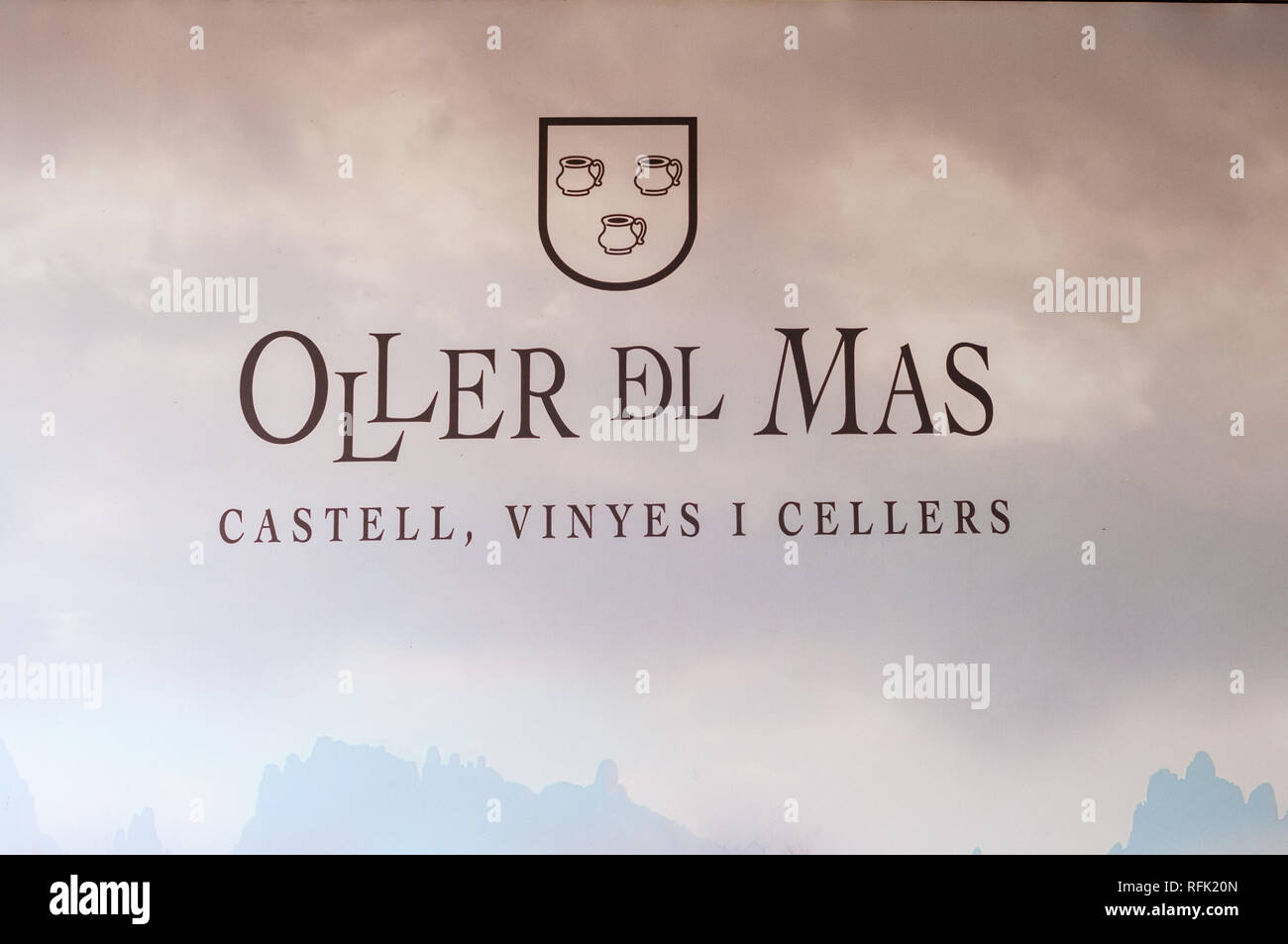 Logo sowie Symbol Oller del Mas Winery, Manresa, Katalonien, Spanien Stockfoto