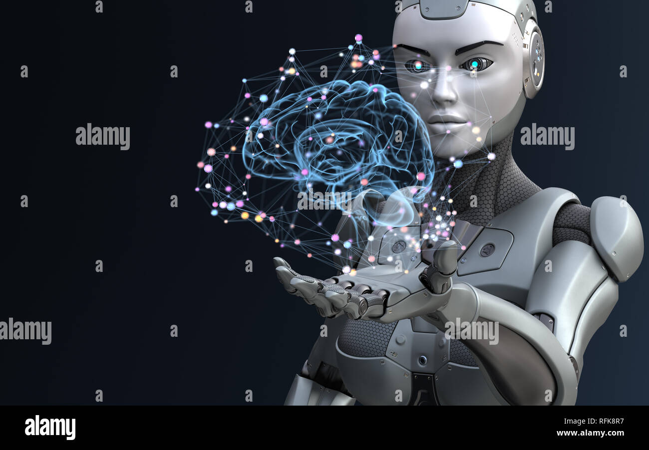 Roboter mit künstlicher Intelligenz. 3D-Darstellung Stockfoto