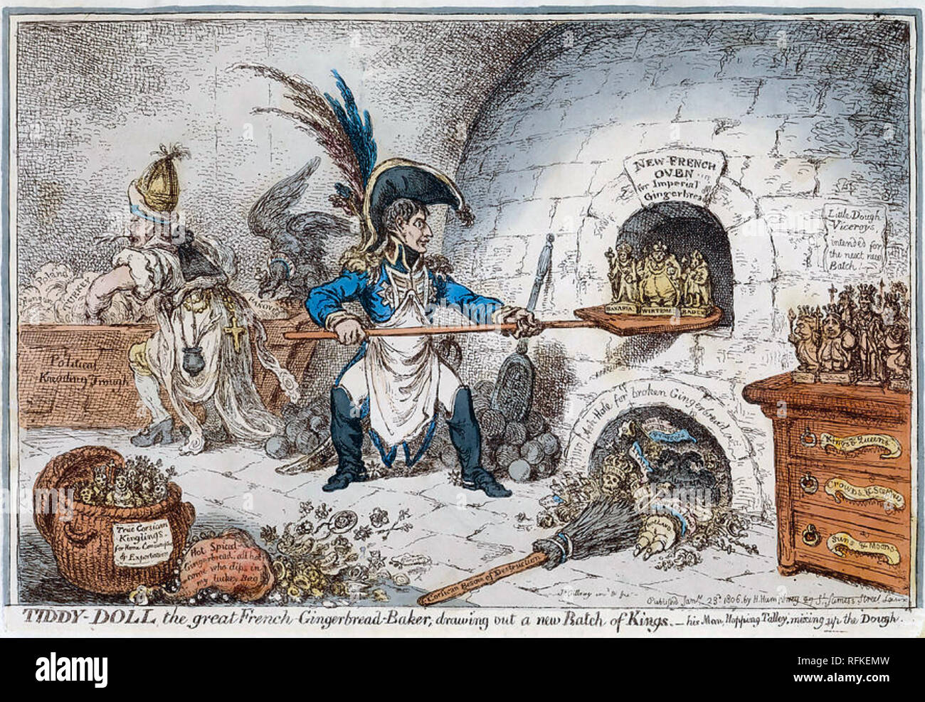 NAPOLEON ALS DEN INGWER BROTBACKAUTOMAT ein George Cruickshank Cartoon über 1814 zeigt Napoleon neuen Herrscher für seine eroberten Gebiete. Stockfoto