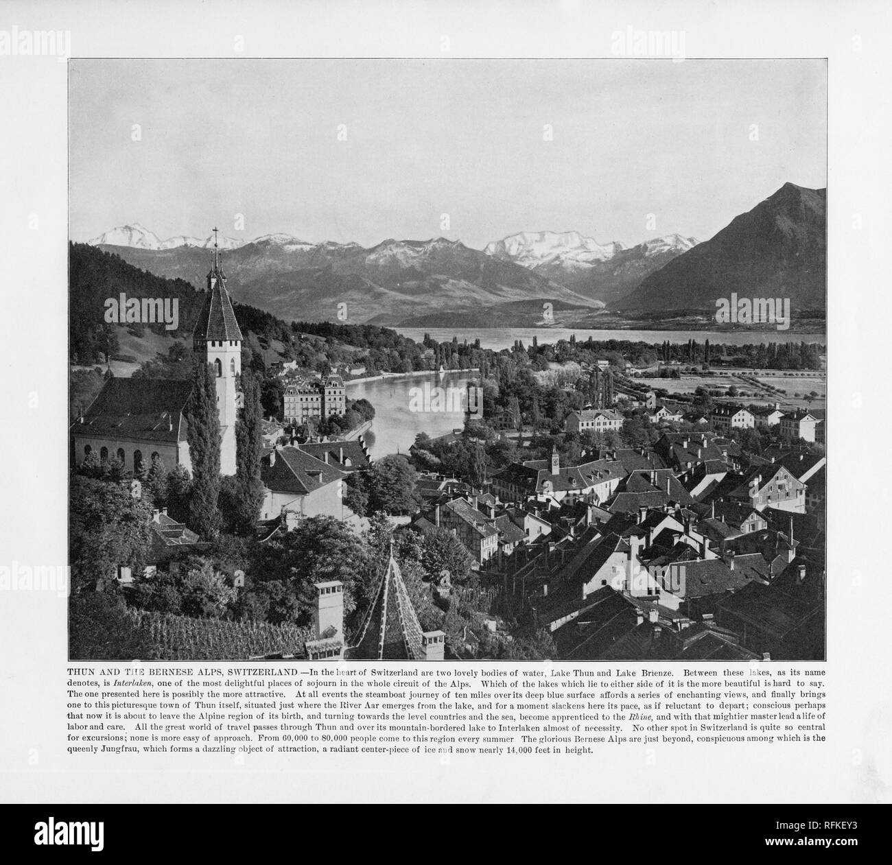 Thunersee und die Berner Alpen, Schweiz, antike Schweizer Fotografie, 1893 Stockfoto