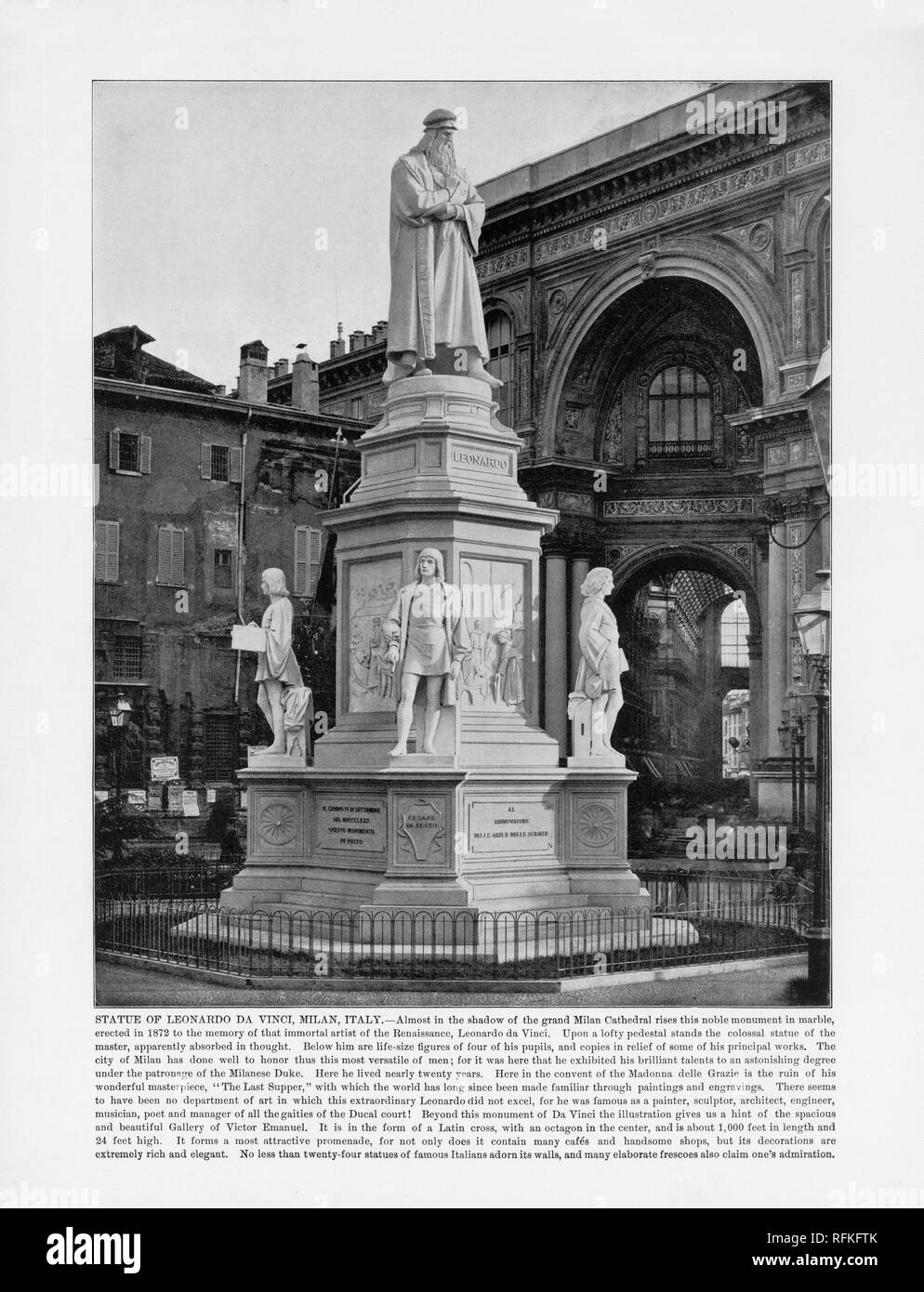 Mailand, Italien und die Statue von Leonardo Da Vinci, antiken italienischen Foto, 1893 Stockfoto