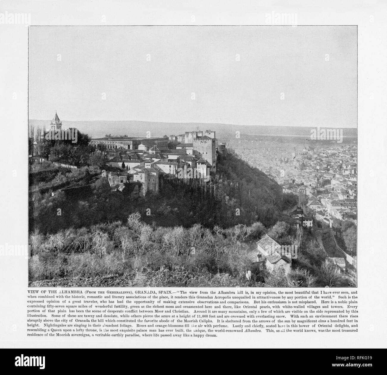 Blick auf die Alhambra, Granada, Spanien, antike Spanische Foto, 1893 Stockfoto