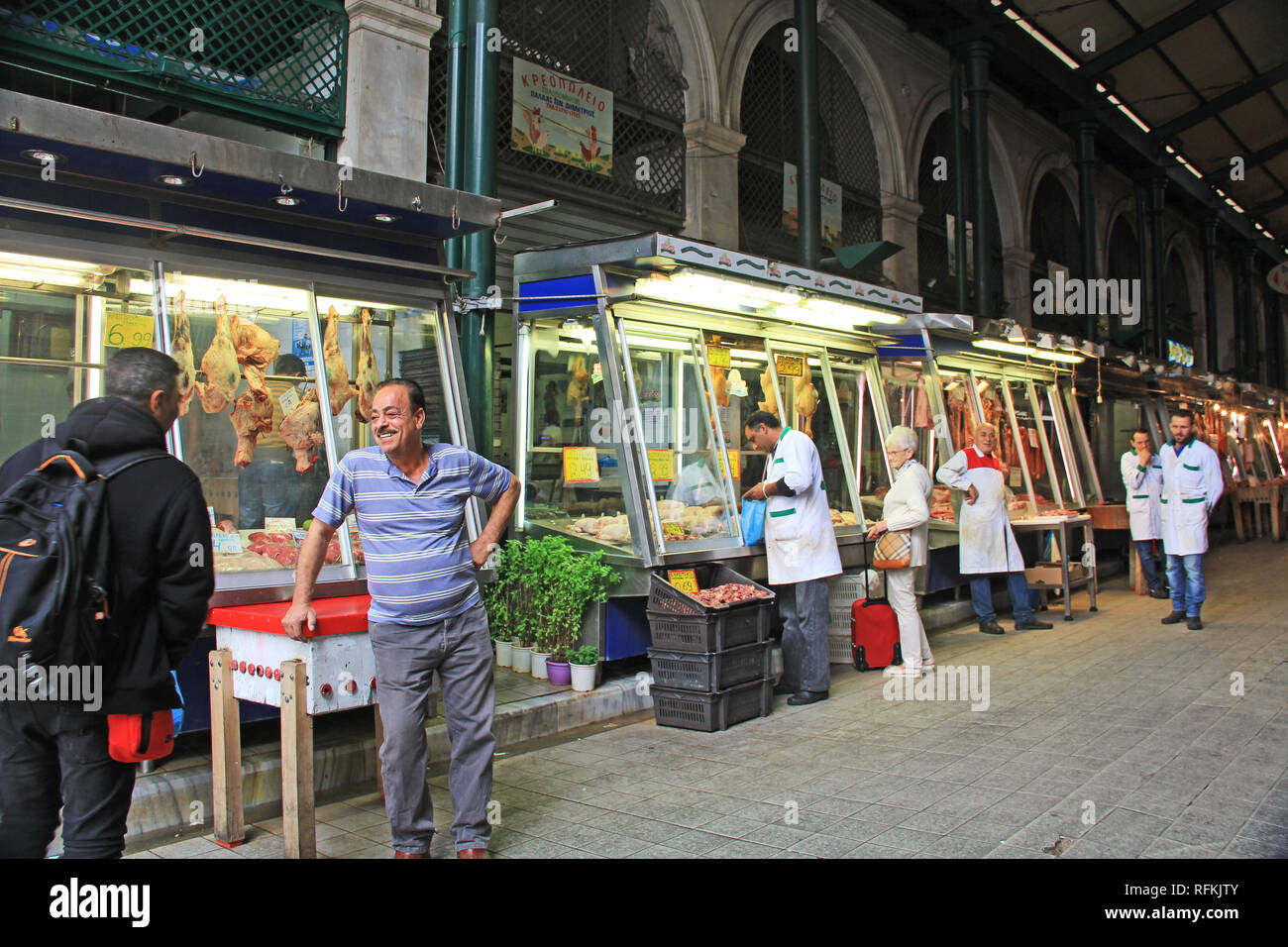 Fleisch-Markt in der Innenstadt von Athen, Griechenland Stockfoto