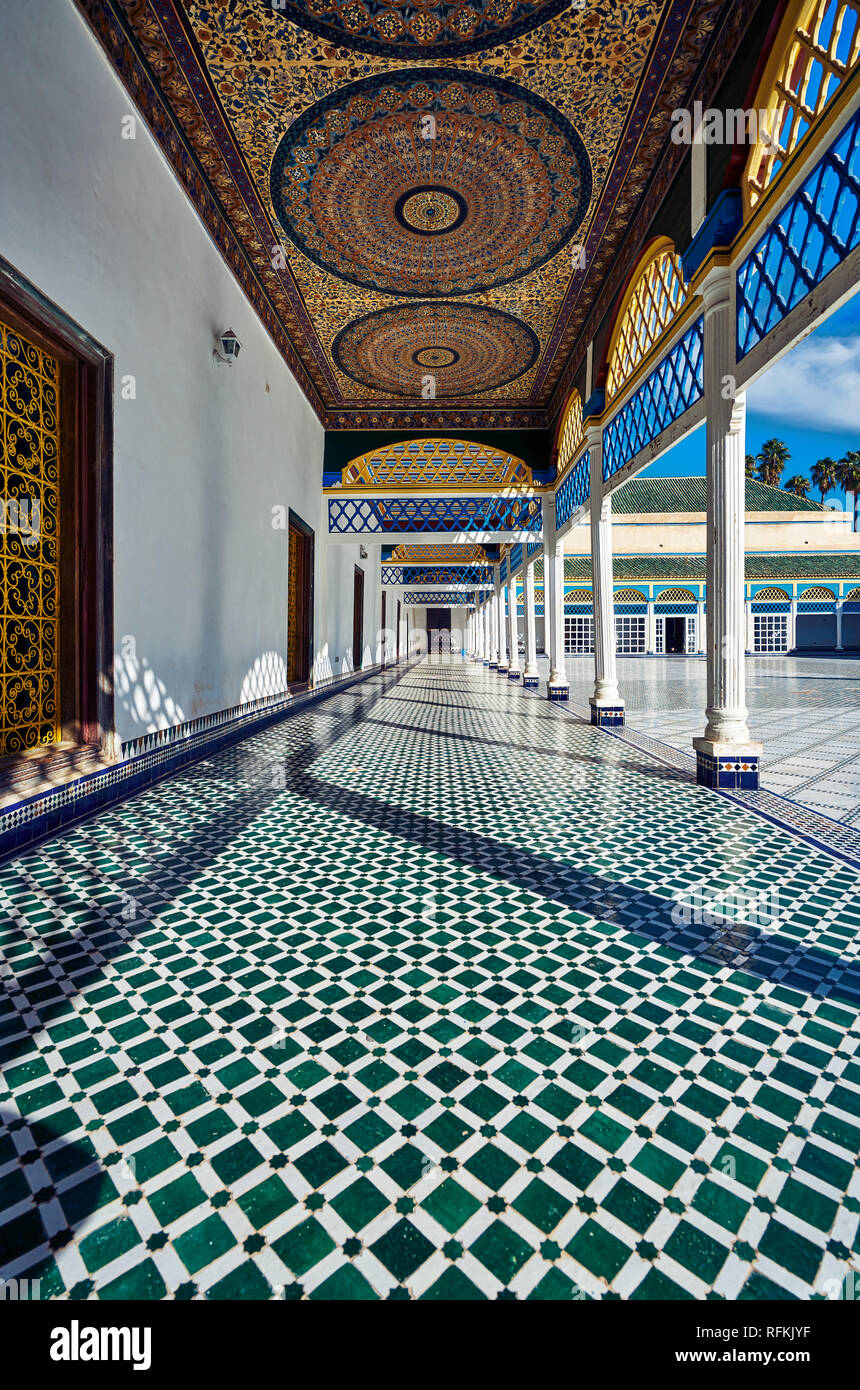 Schöne Inneneinrichtung und Architektur des Bahia Palace, Marrakesch/Marrakesch, Marokko Stockfoto