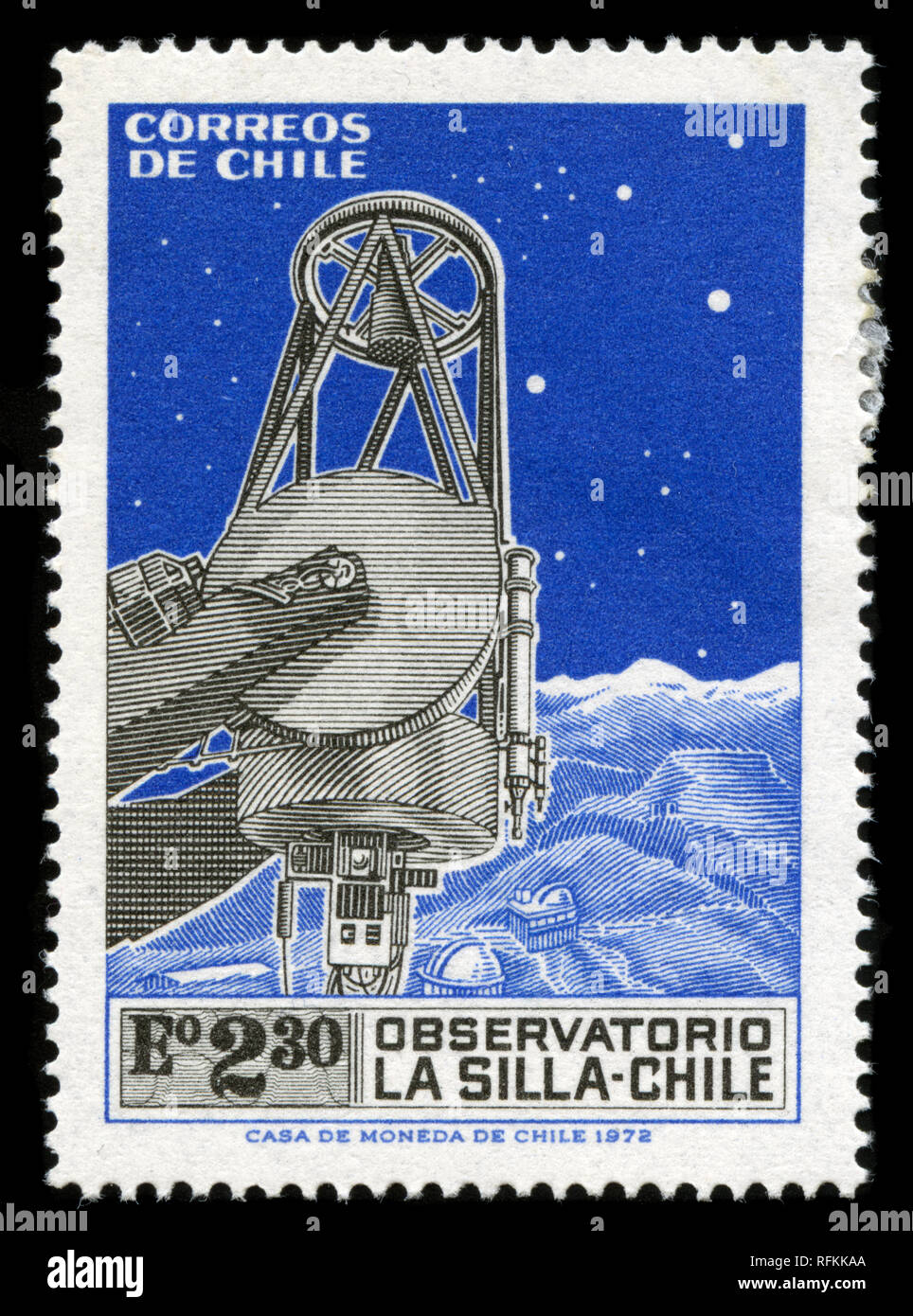 Briefmarken aus Chile in der chilenischen Observatorien Serie 1973 ausgestellt Stockfoto