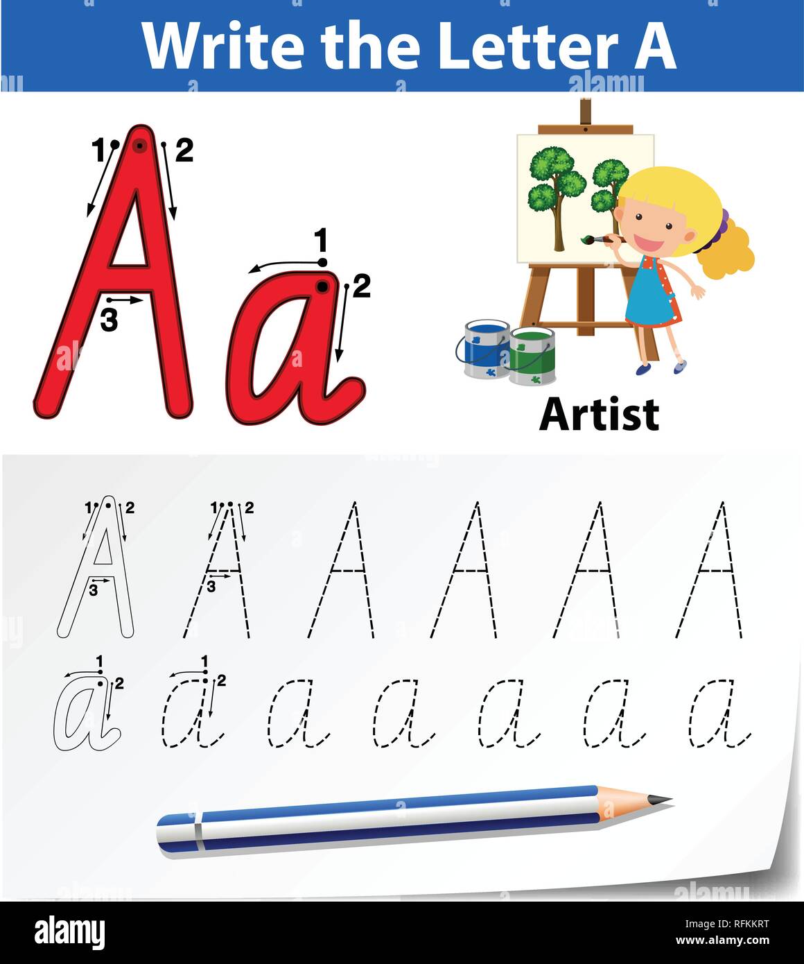 Brief eine Ablaufverfolgung Abbildung alphabet Arbeitsblätter Stock Vektor