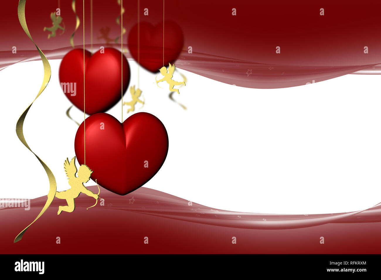 3D-Darstellung. Valentinstag. rote Herzen mit Platz für Text. Stockfoto