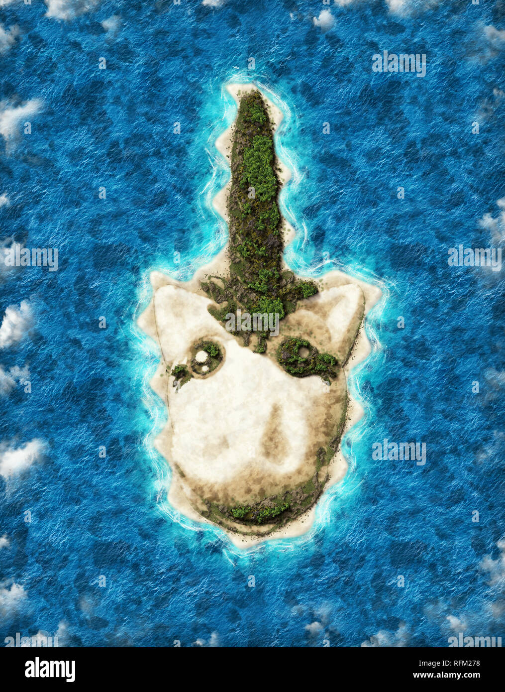 Luftaufnahme der schönen Insel in der Form eines Einhorns. Stockfoto