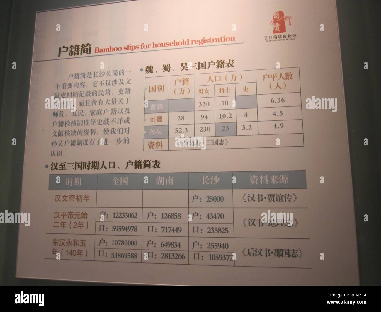 Bambus rutscht für Haushalt Registrierung, Changsha Jiandu Museum. Stockfoto