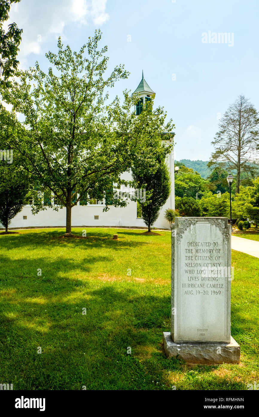 Hurricane Camille Memorial, Nelson County Courthouse, 84 Courthouse Square, Lovingston, Virginia Stockfoto