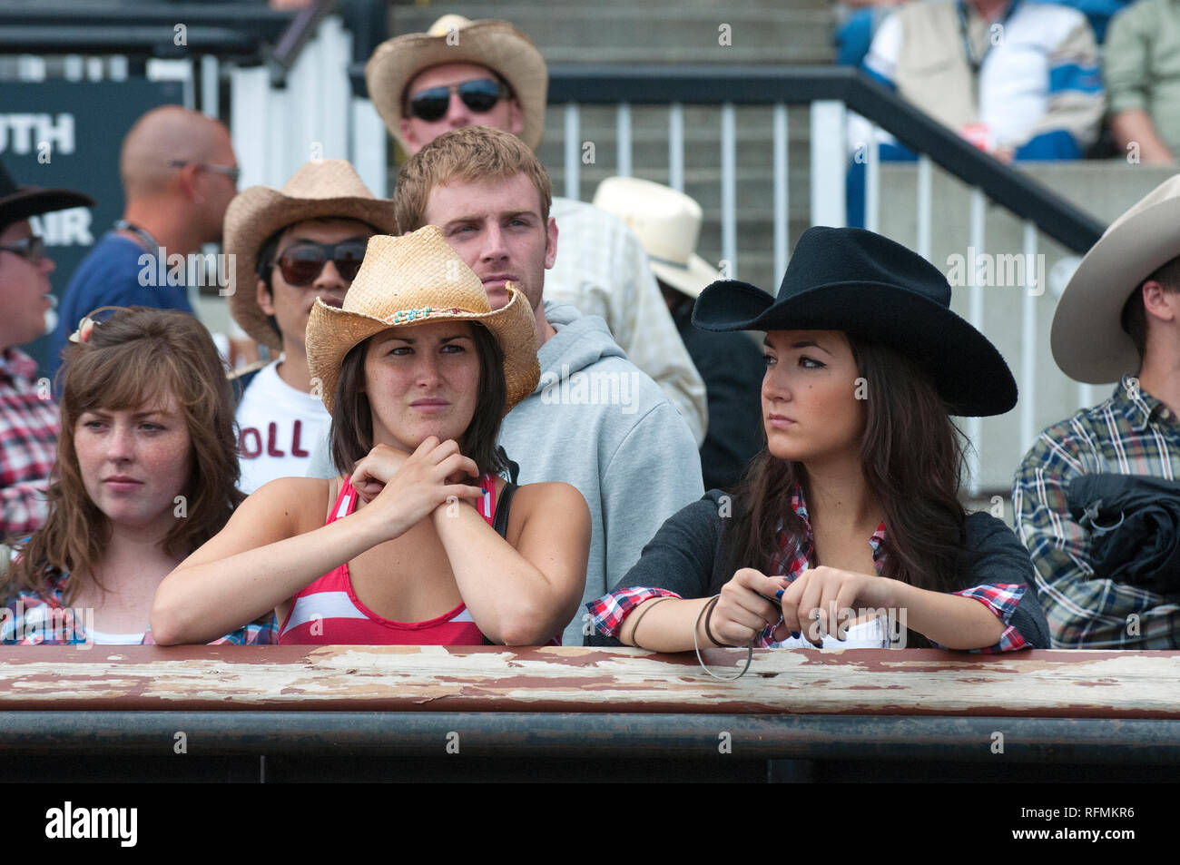 Zuschauer rodeo Beobachten in Calgary Stampede Show, Calgary, Alberta, Nordamerika Stockfoto