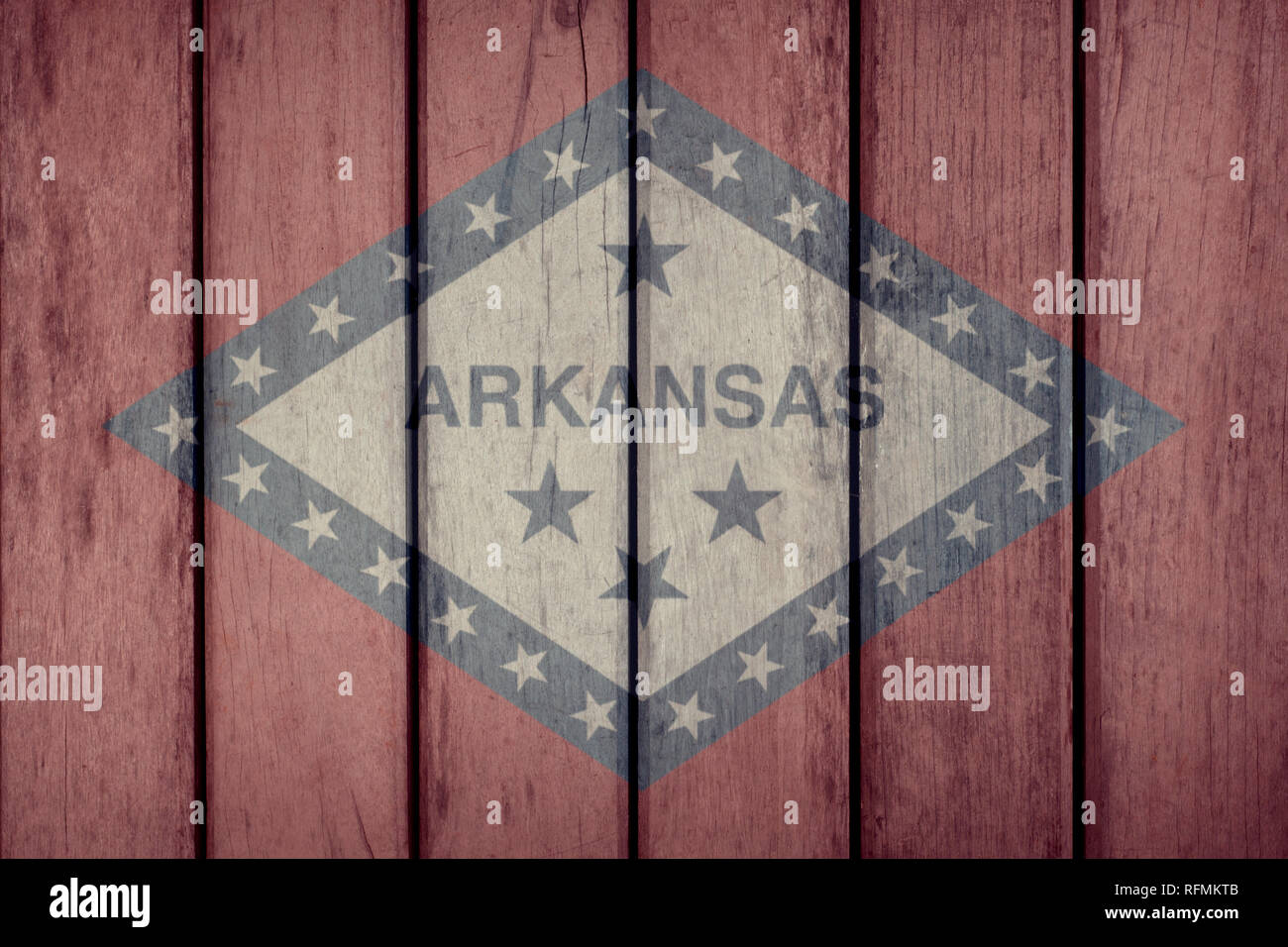 USA Politik Nachrichten Konzept: US-Staat Arkansas Flagge Holzzaun Stockfoto