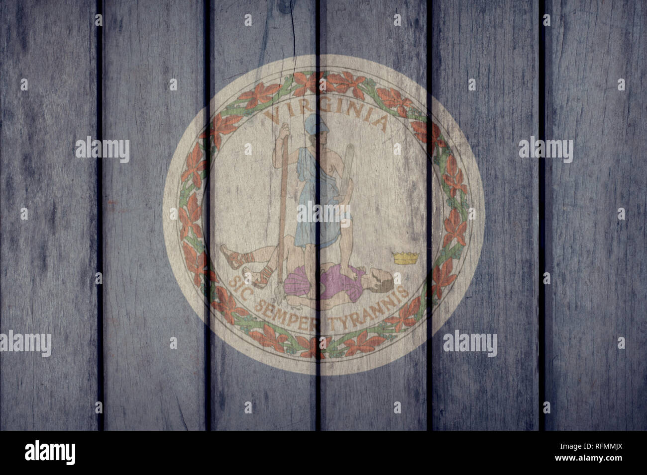 USA Politik Nachrichten Konzept: US-Staat Virginia Flagge Holzzaun Stockfoto