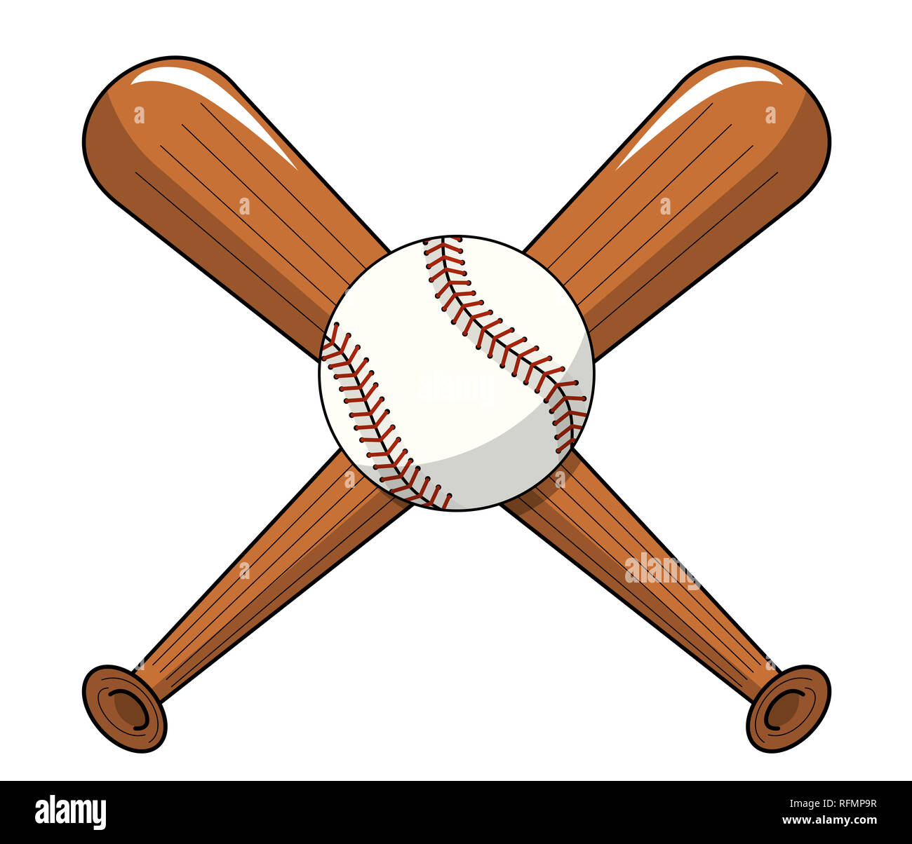 Baseball Ball Gekreuzt Holz Fledermause Logo Cartoon Vektor