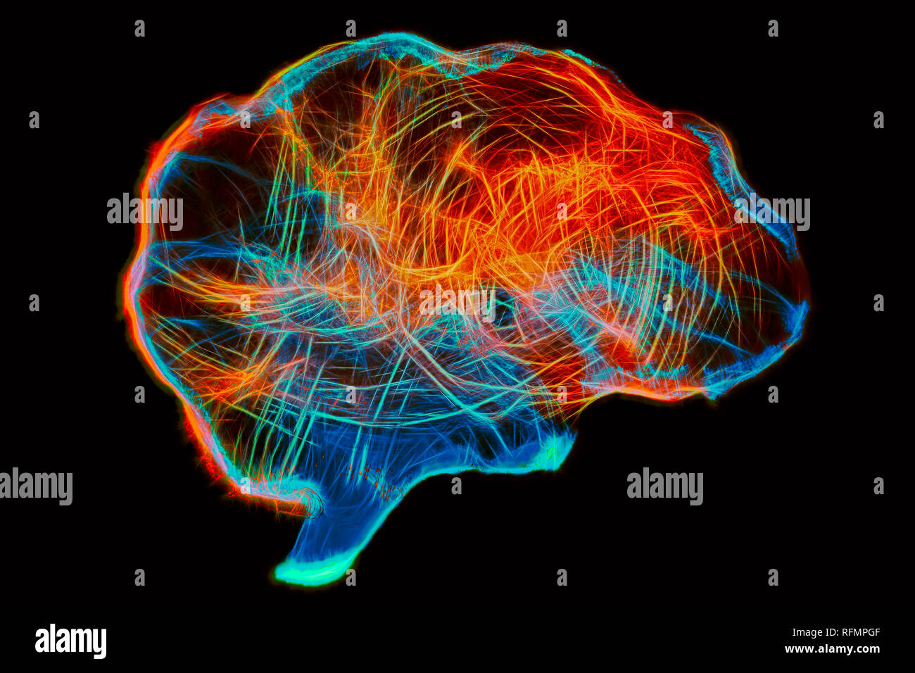 Darstellung des menschlichen Gehirns durch Licht Malerei Technik Stockfoto