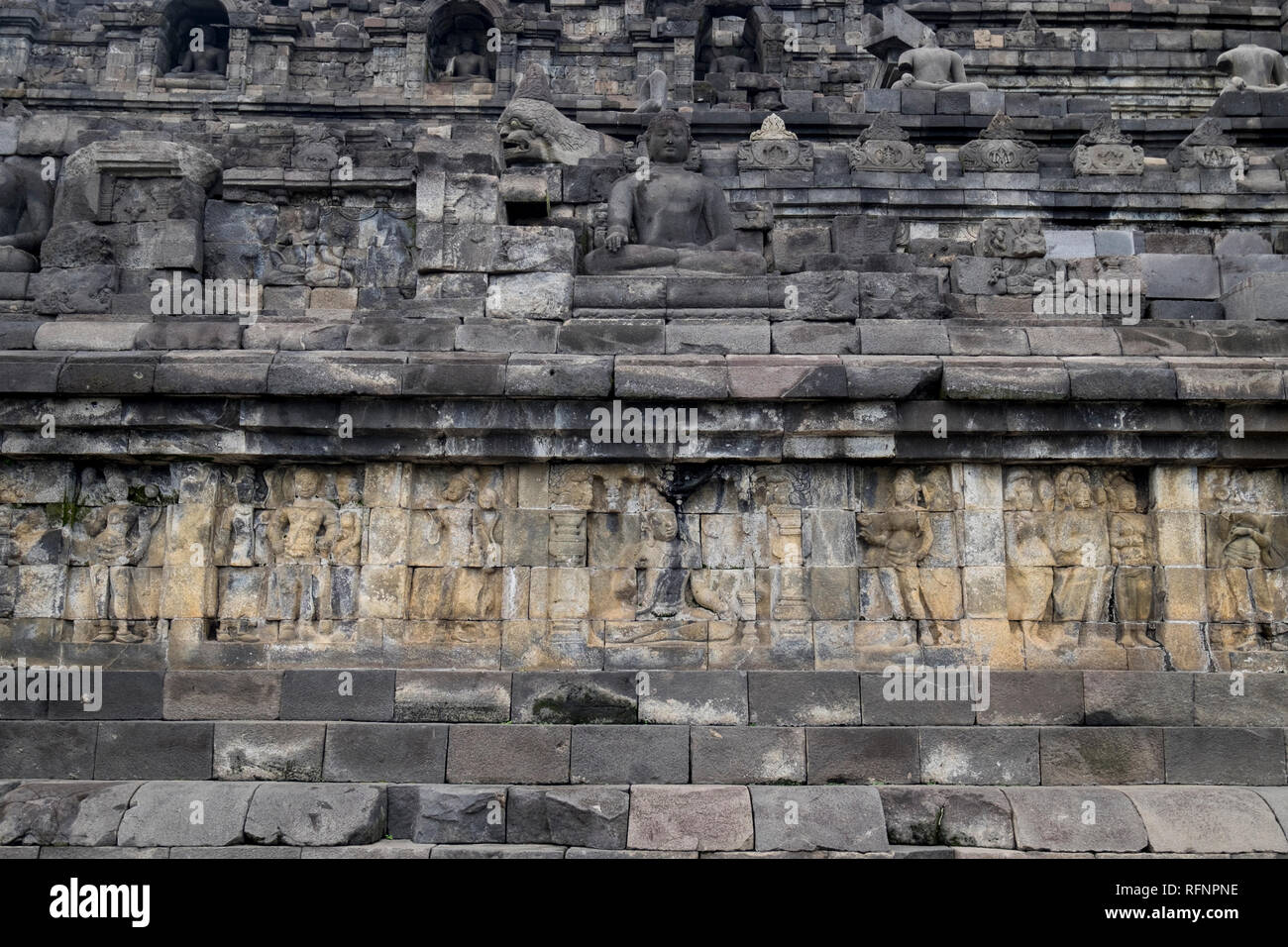 Ein Blick auf die Terrasse detail Tempel Borobudur in Java, Indonesien. Stockfoto